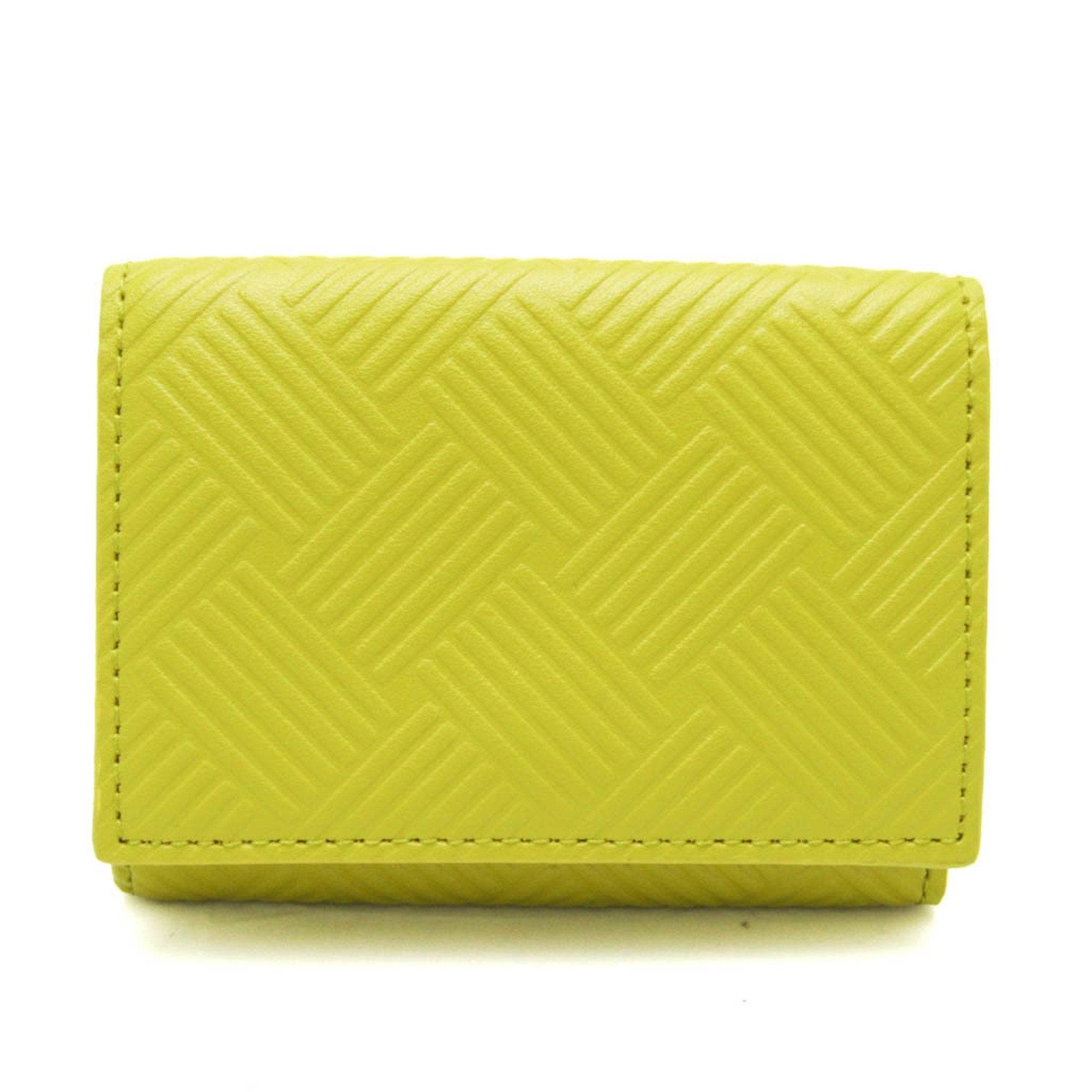 Debossed Intrecciato Women's Leather Wallet [tri-fold] Yellow