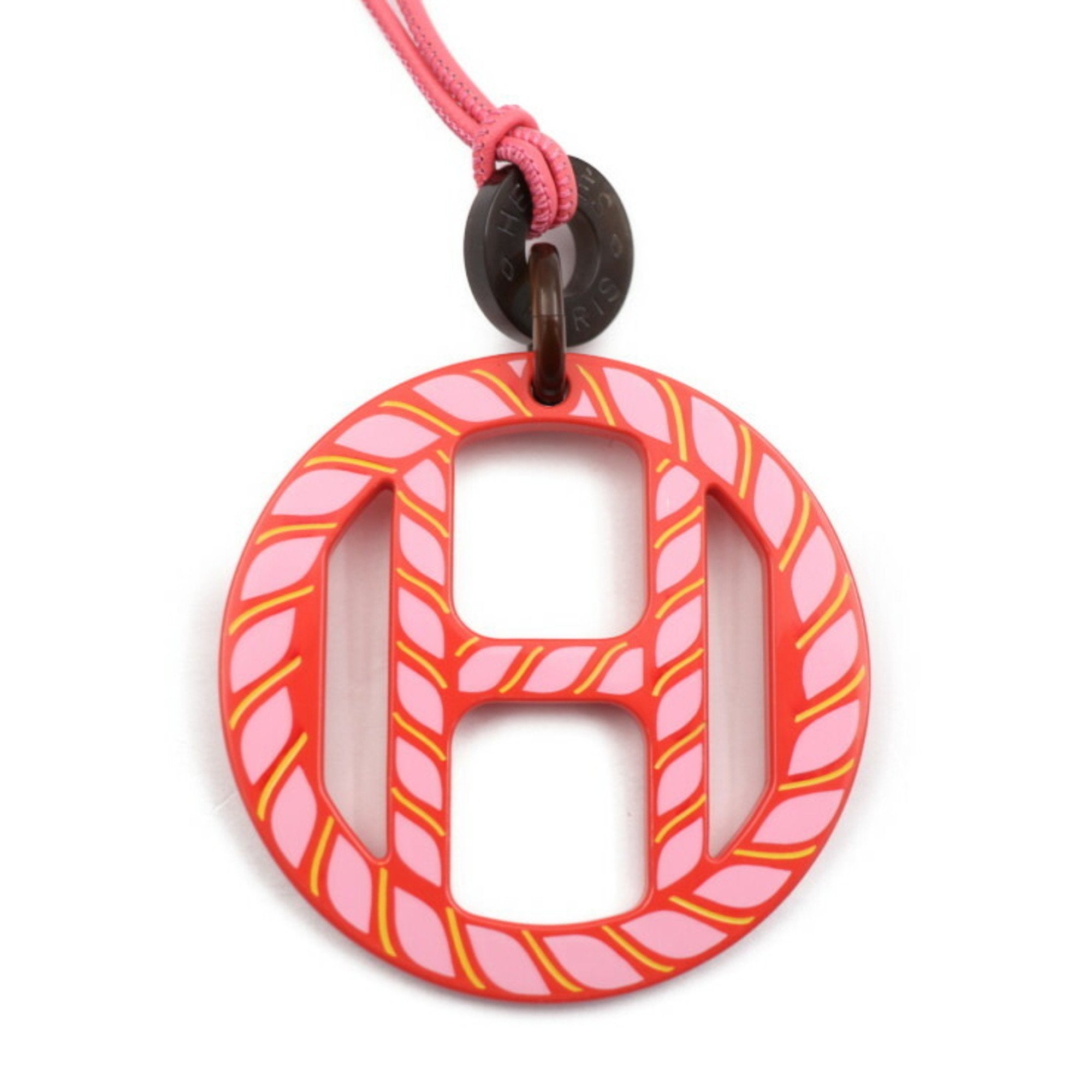 image of HERMES Pendant H Equipe Nautic Necklace 000008FL Buffalo Horn Lacquer TROPIQUE Pink Multicolor