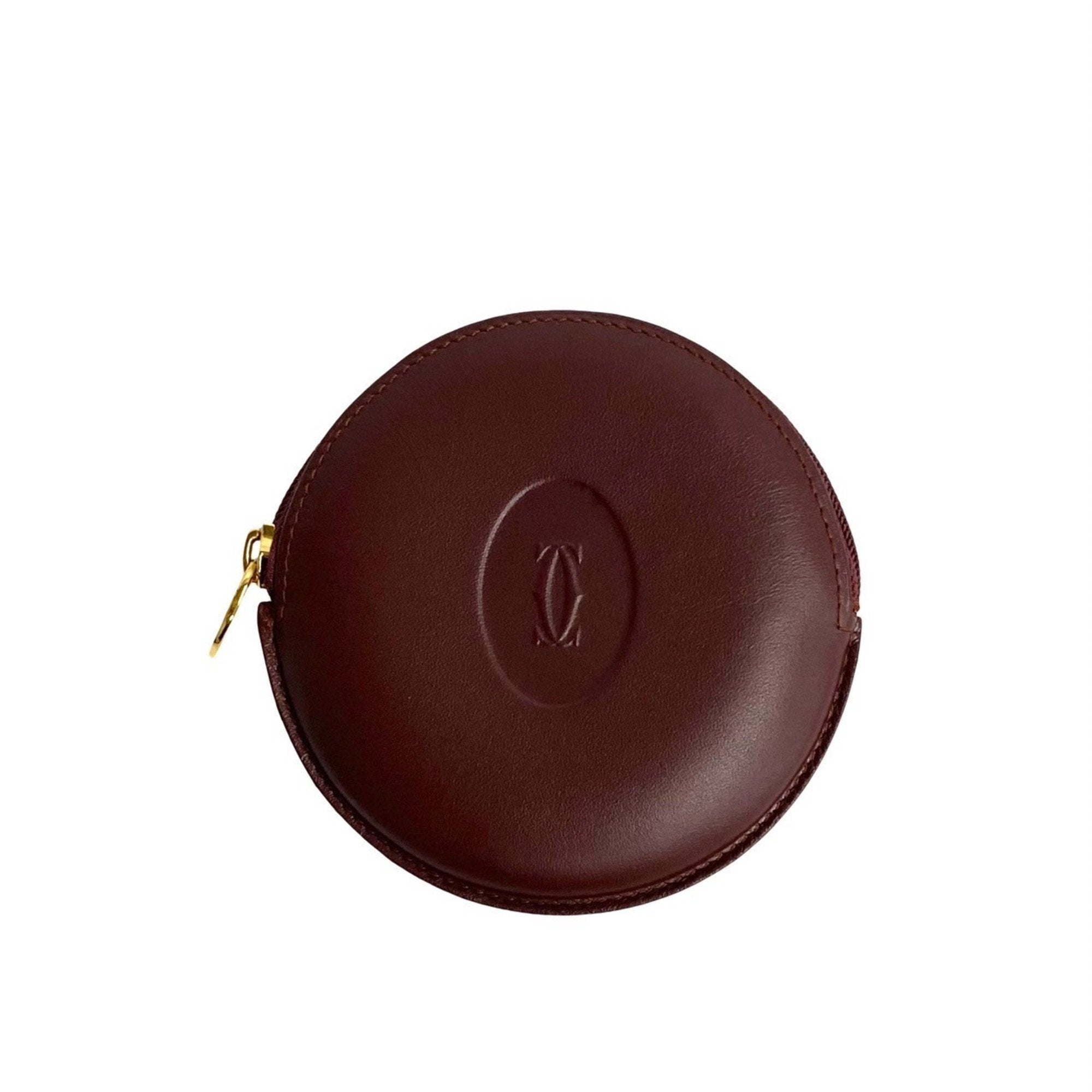 Must Leather Round Zip Wallet/Coin Case Coin Purse Bordeaux 78680