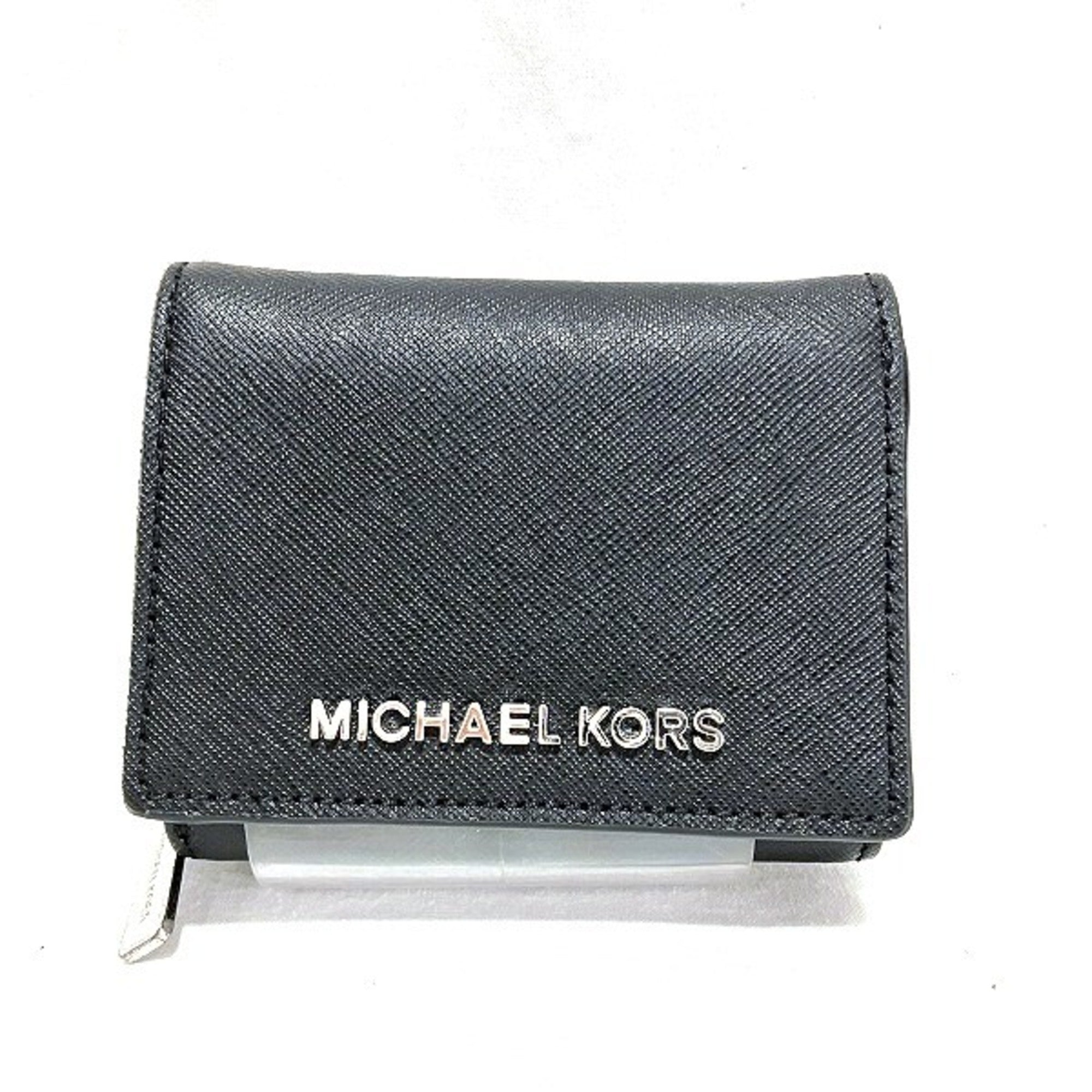 Black Leather Tri-Fold Wallet For Women