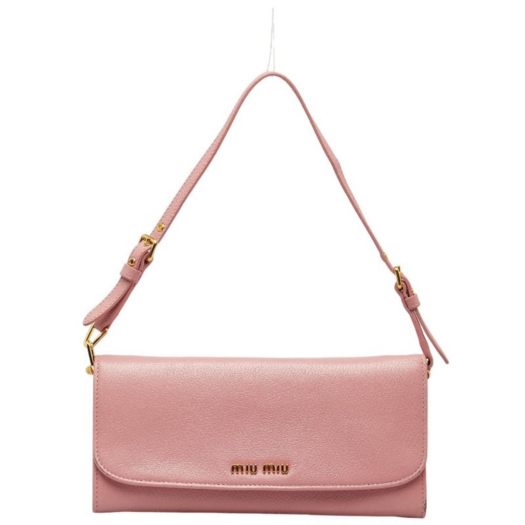 Miu Long Wallet Chain Shoulder Pink Leather Women's MIUMIU