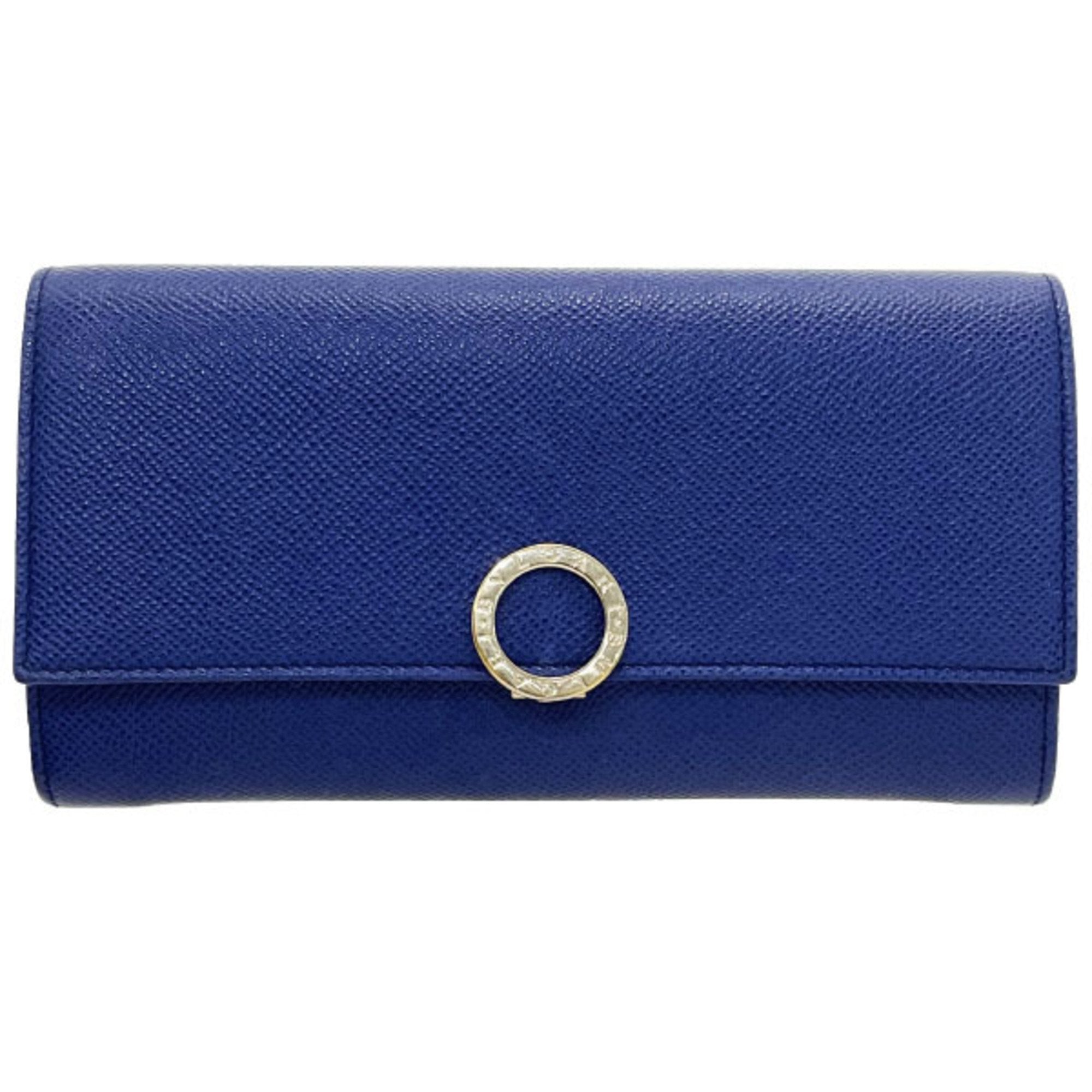 Long Wallet Clip Bifold Grain Calf Leather Blue Dahlia 36317 NN-13089