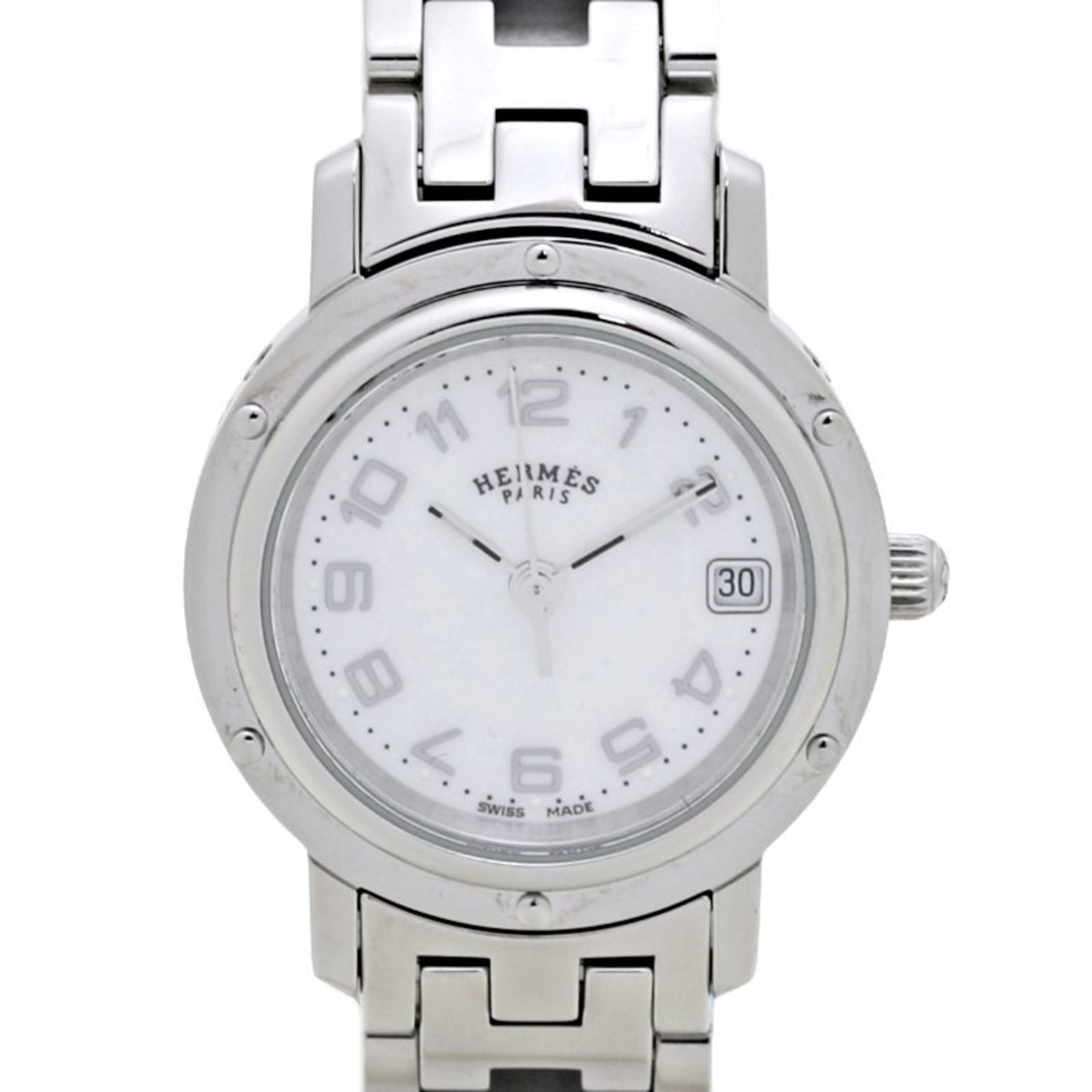 image of HERMES Clipper Nacre CL4.210.212 3821 New Buckle Stainless Steel Ladies 130097 Watch
