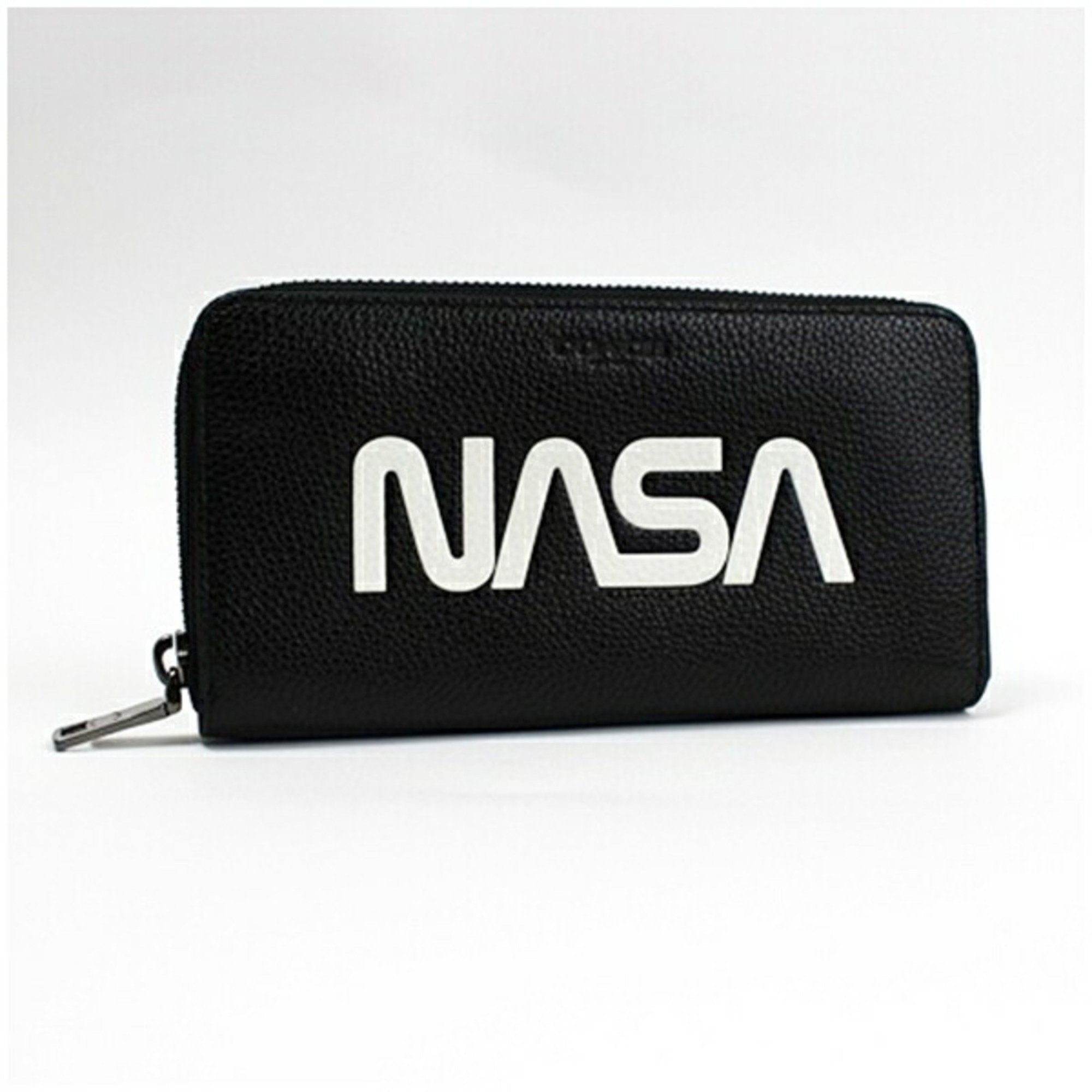 Round Long Wallet Leather Black NASA Men's