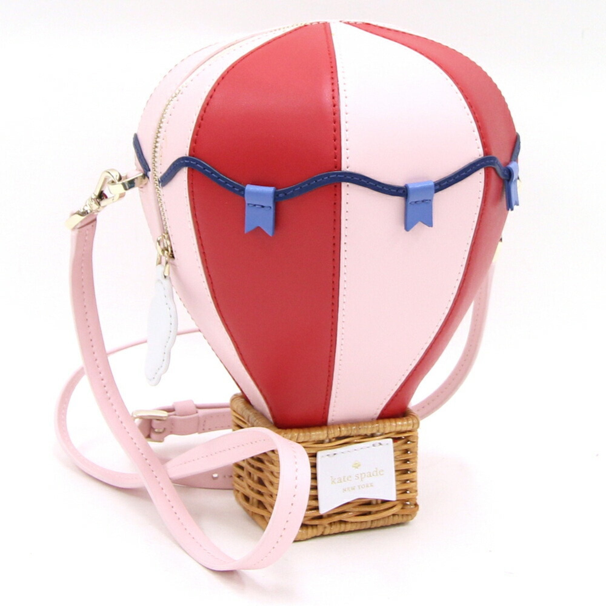 Shoulder Bag Up & Away Hot Air Balloon Crossbody Light Pink Blue Leather Wicker Women's