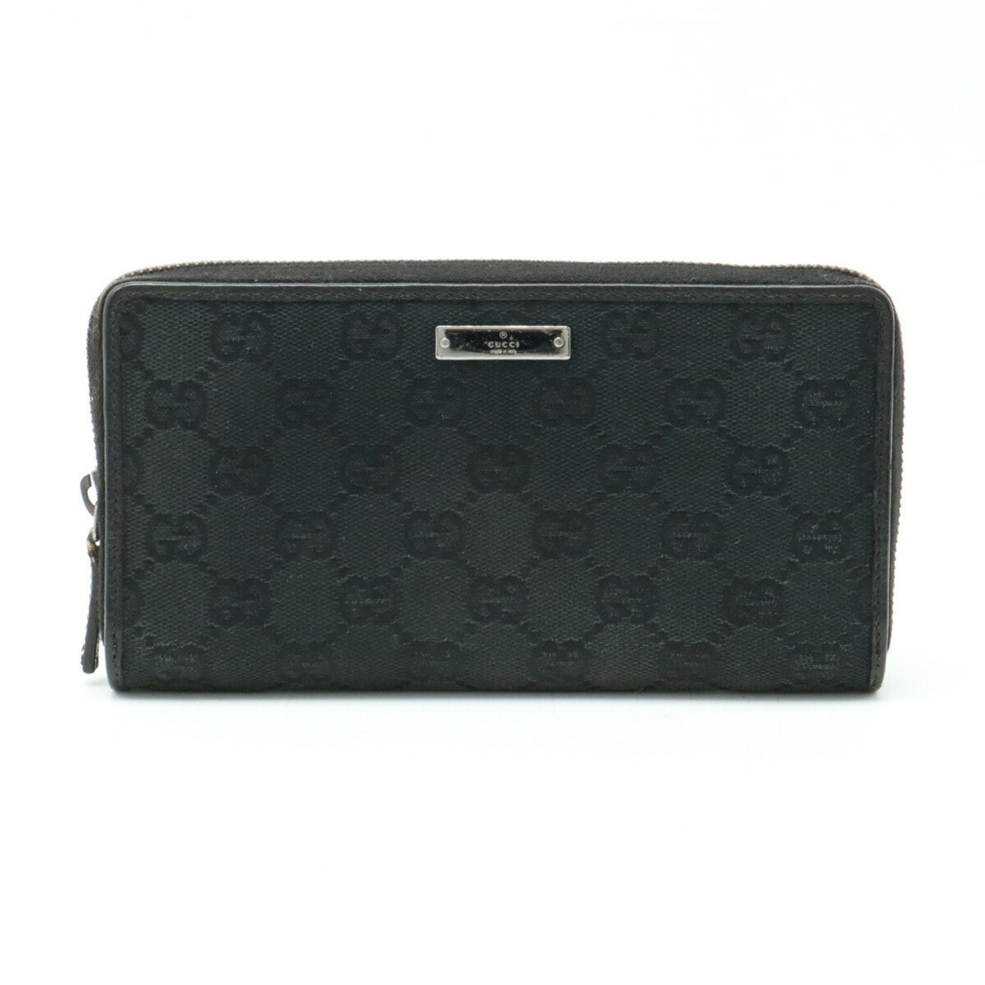GG Canvas Round Long Wallet Leather Black 112724