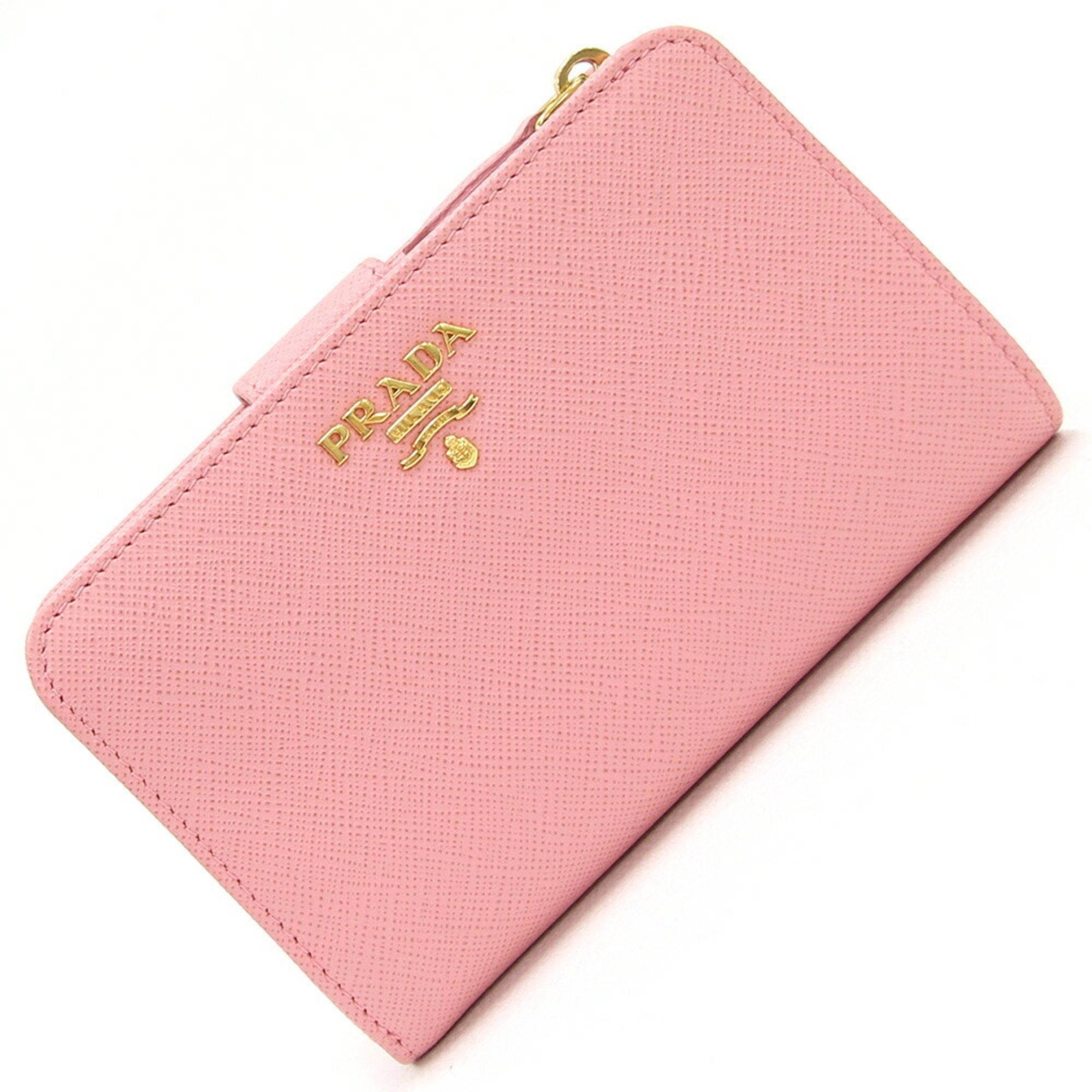 Bi-fold Wallet 1ML225 Pink Leather L-Shaped Compact Black Women's