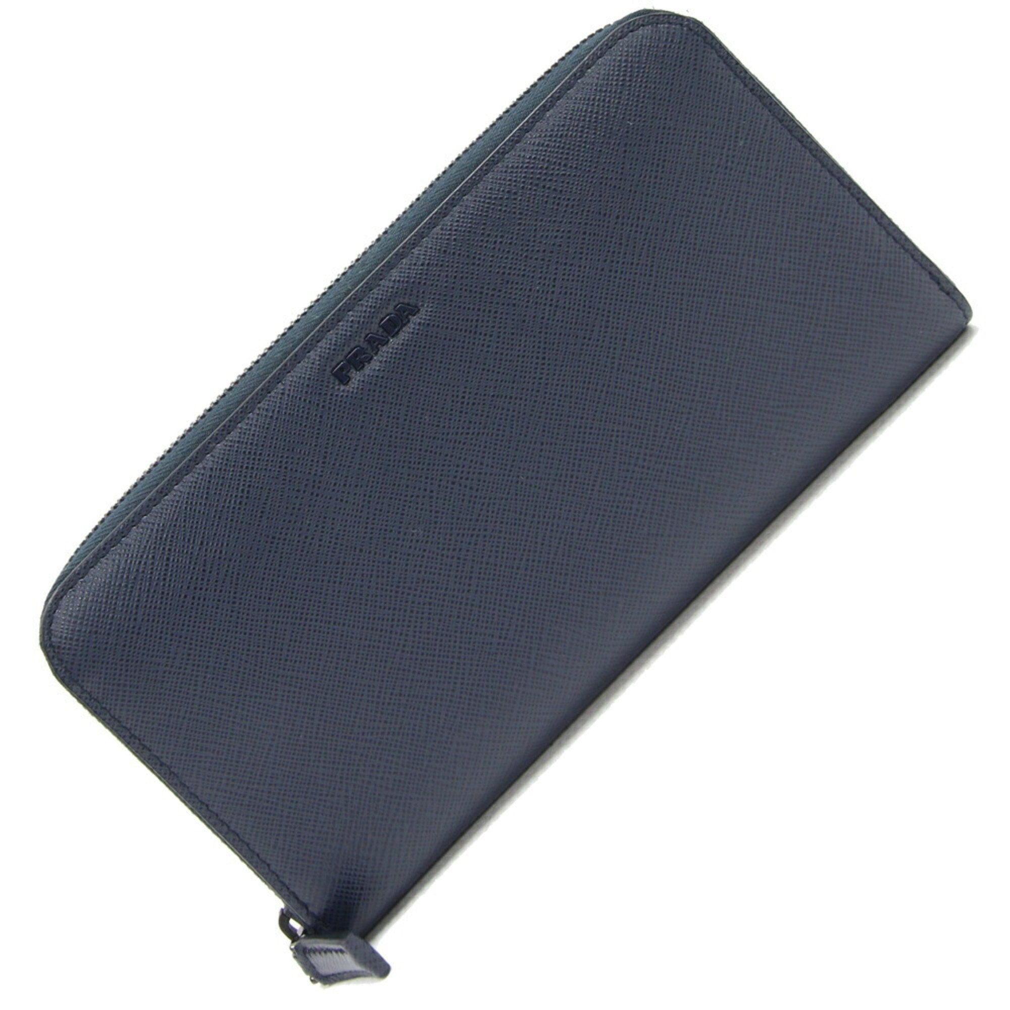 Round Long Wallet 2ML317 Navy Leather Men's