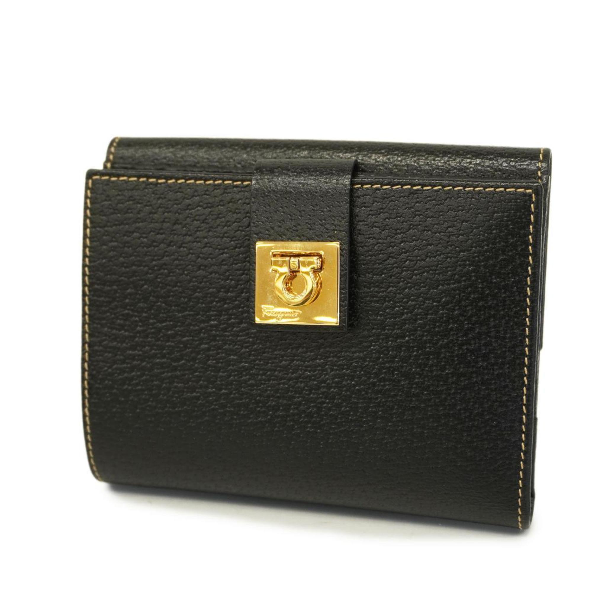 Tri-fold Wallet Gancini Leather Black Women's