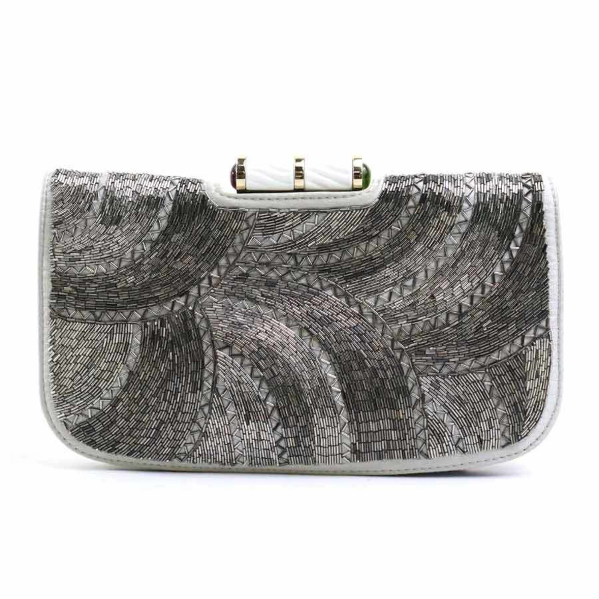 Clutch Bag Satin/Beads Grey Women's E58543g