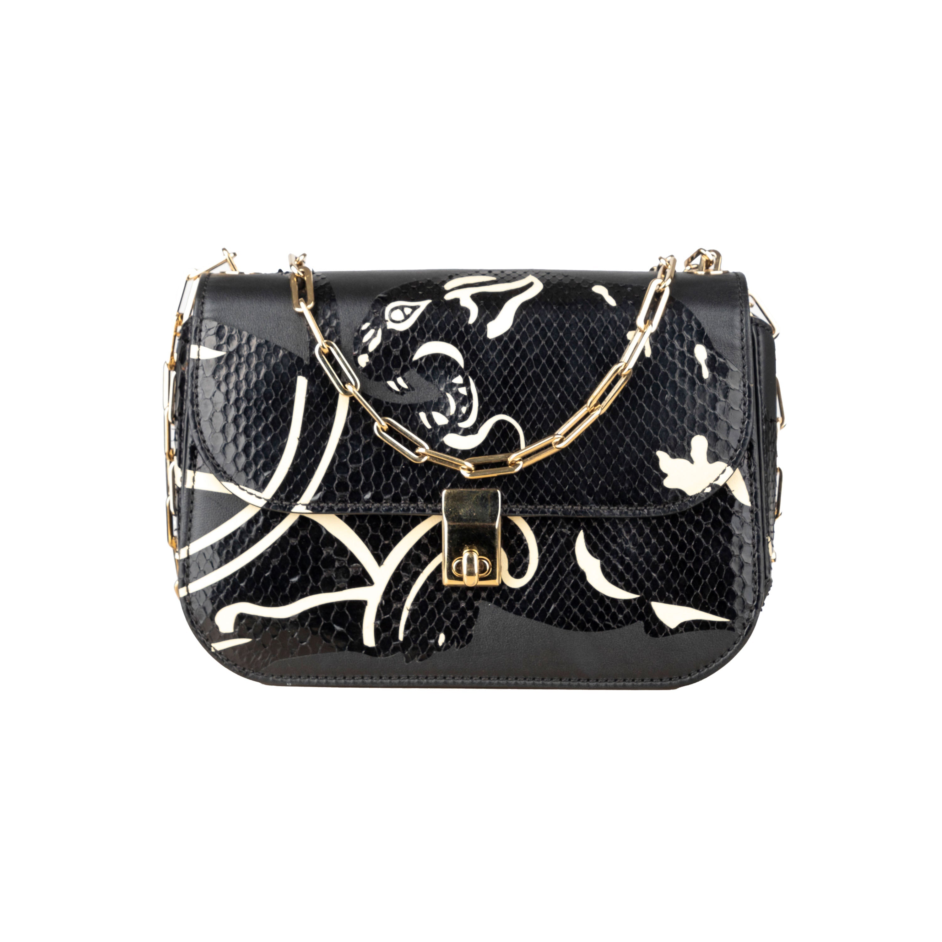 Leather And Snakeskin Panther Crossbody Bag