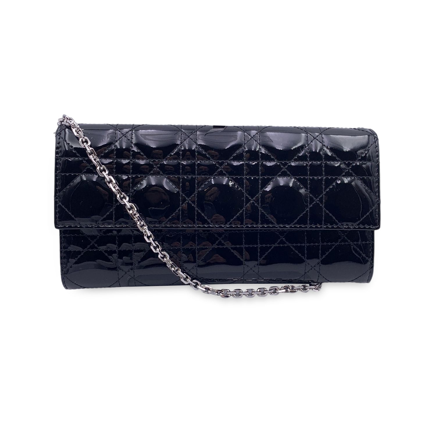 Black Patent Leather Clutch Pochette Lady Dior Bag