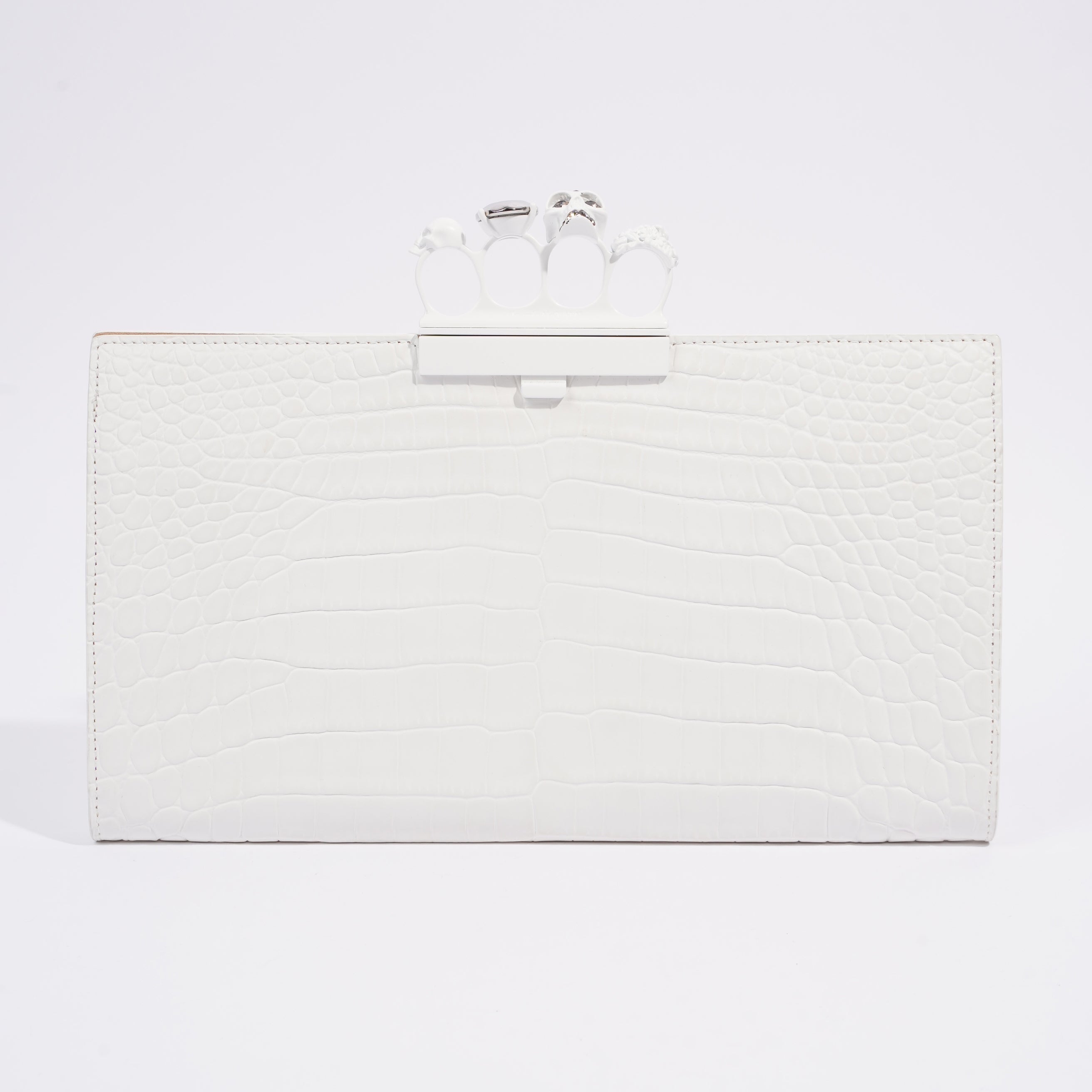 Croc Embossed Leather Knuckle Clutch Leather