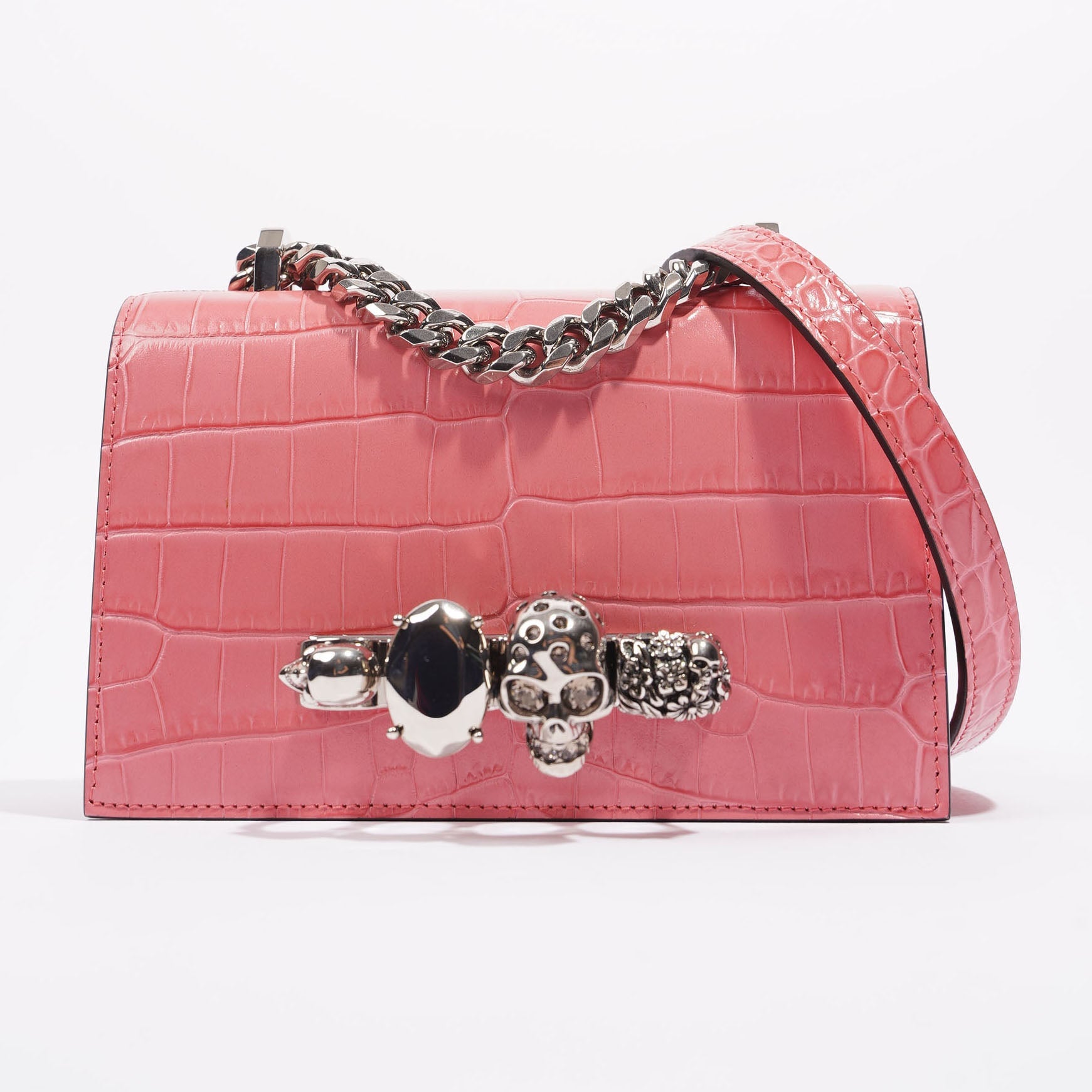 Womens Jewelled Satchel Bag Pink Leather Mini