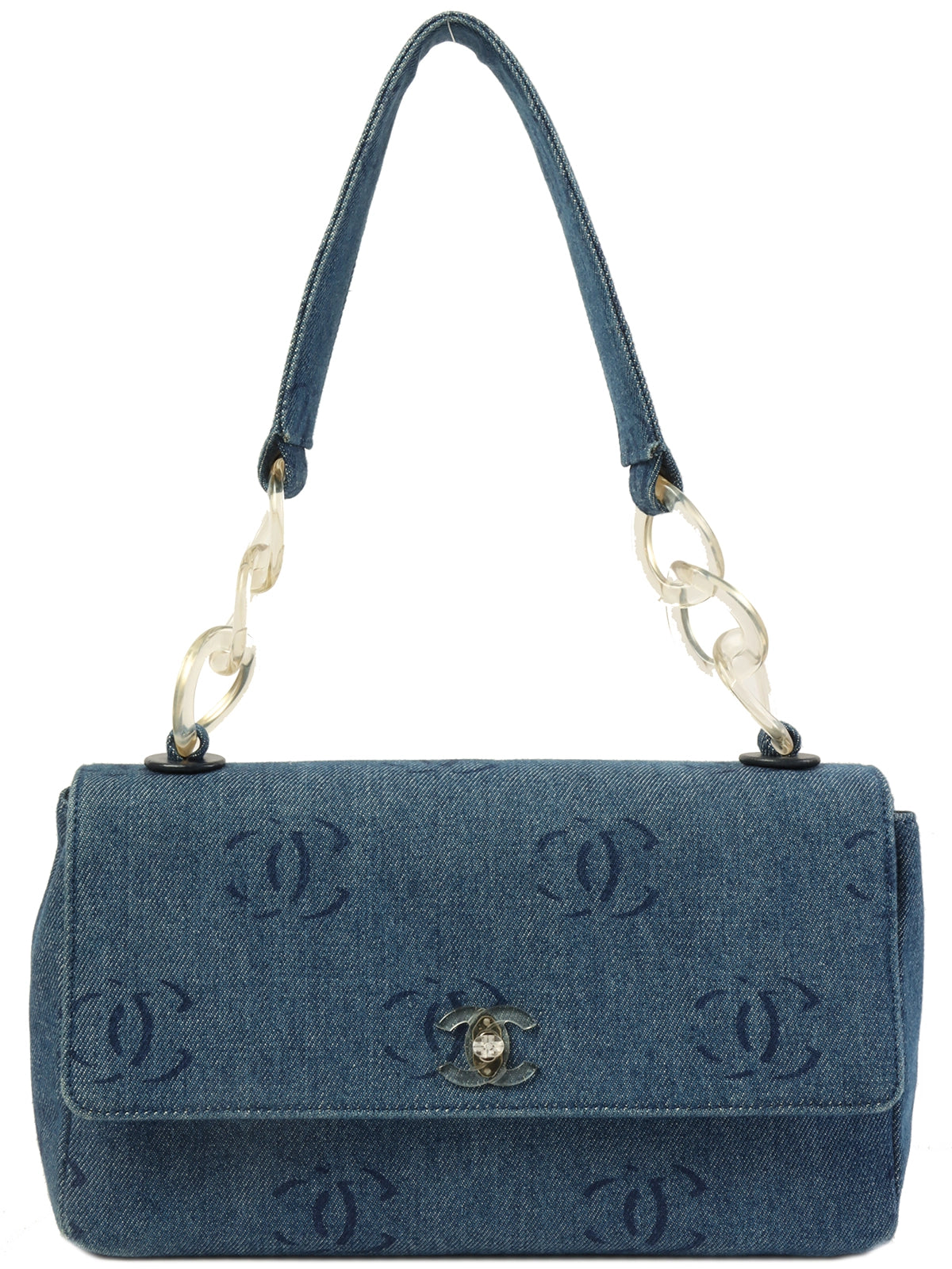image of CHANEL Around 2001 Made Denim Clear Turn-Lock Chain Bag Indigo