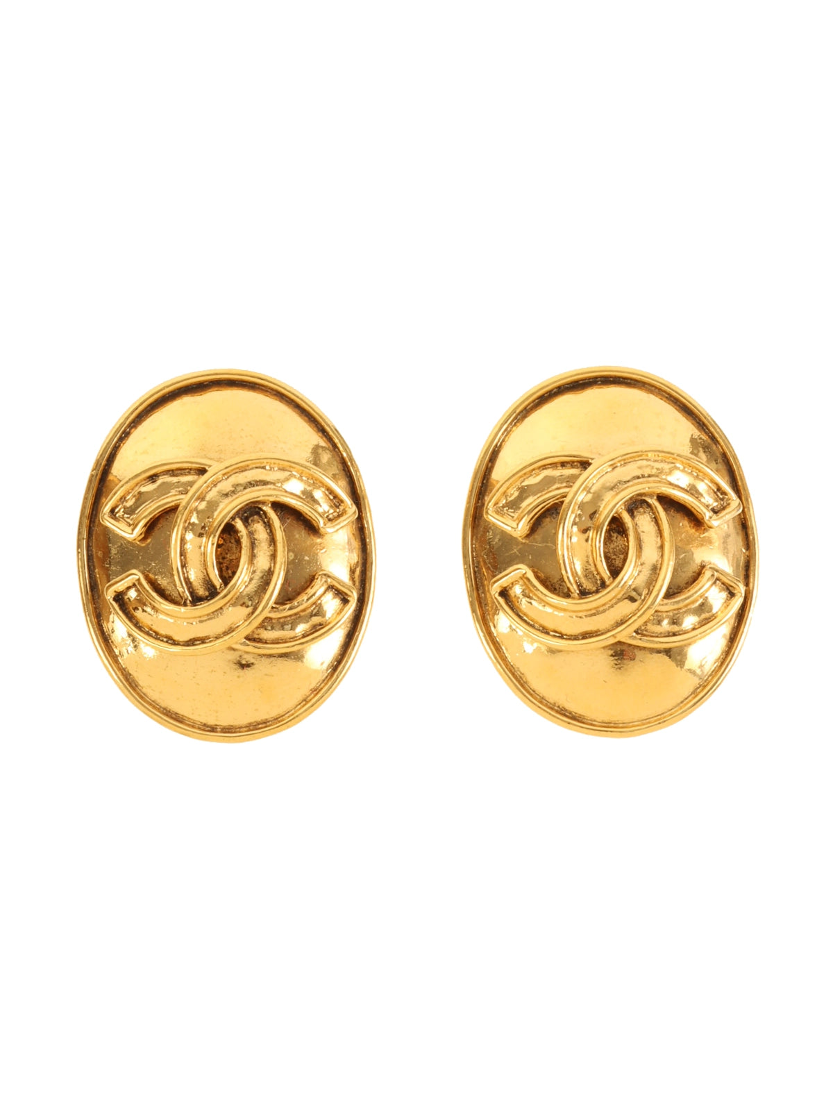 Image of CHANEL 1994 Made Oval Cc Mark Earrings Gold