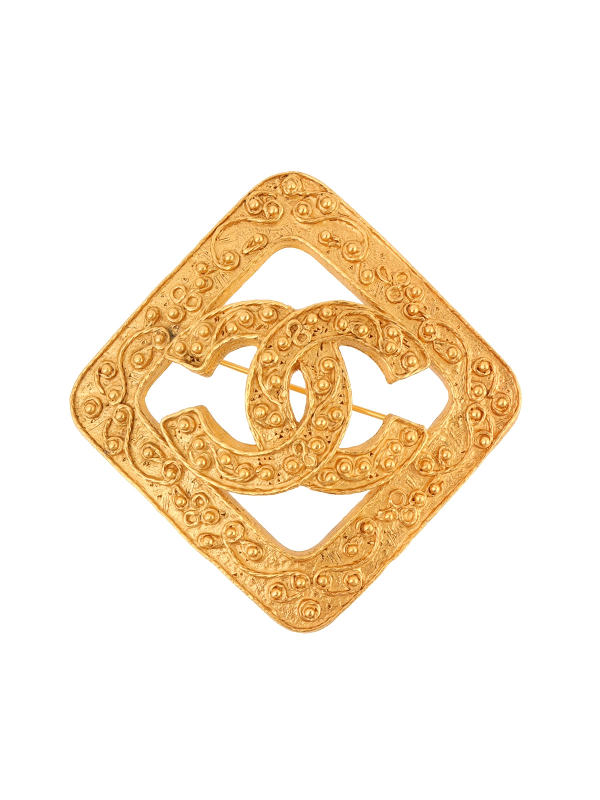 image of CHANEL 1994 Made Diamond Motif Dotted Cc Mark Brooch Gold
