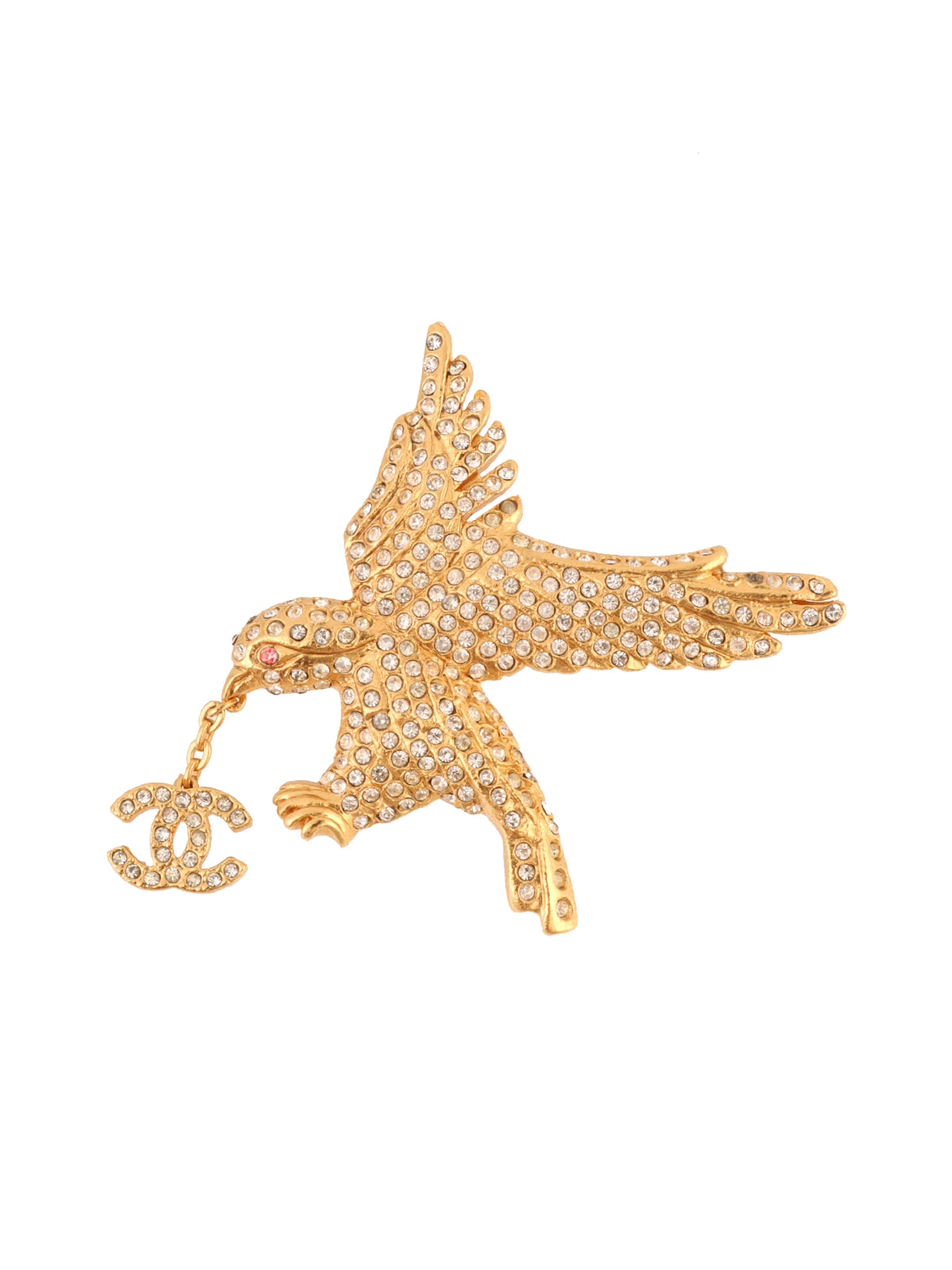 image of CHANEL 2001 Made Rhinestone Eagle Motif Cc Mark Brooch Gold