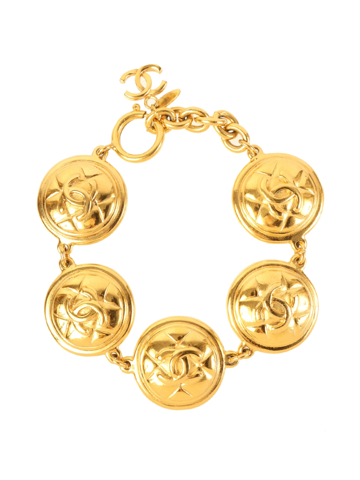 image of CHANEL Round 5 Matelasse Stitch Cc Mark Plate Bracelet Gold