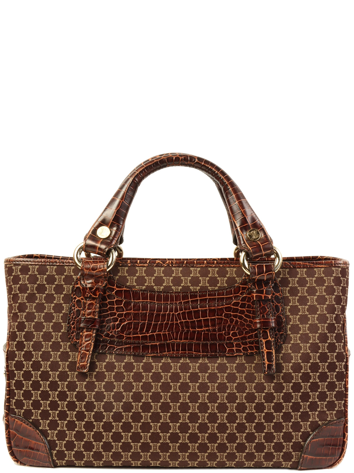 image of CELINE Canvas Macadam Pattern Crocodile Embossed Conbination Boogie Bag Brown