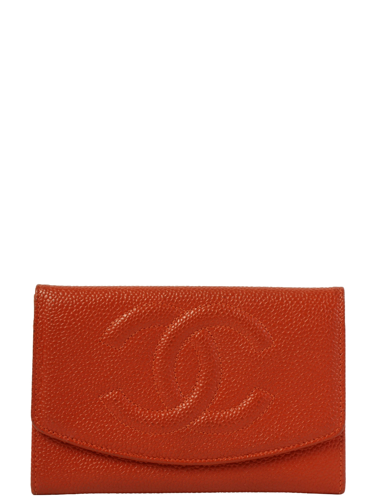image of CHANEL Around 1998 Made Caviar Skin Cc Mark Stitch Wallet Orange