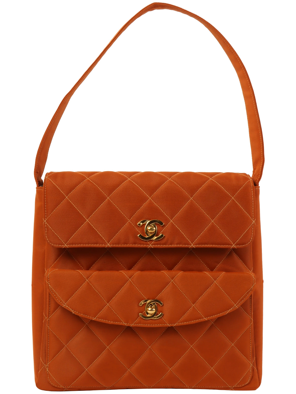 image of CHANEL Around 1997 Made Nylon Turn-Lock One Shoulder Bag Orange