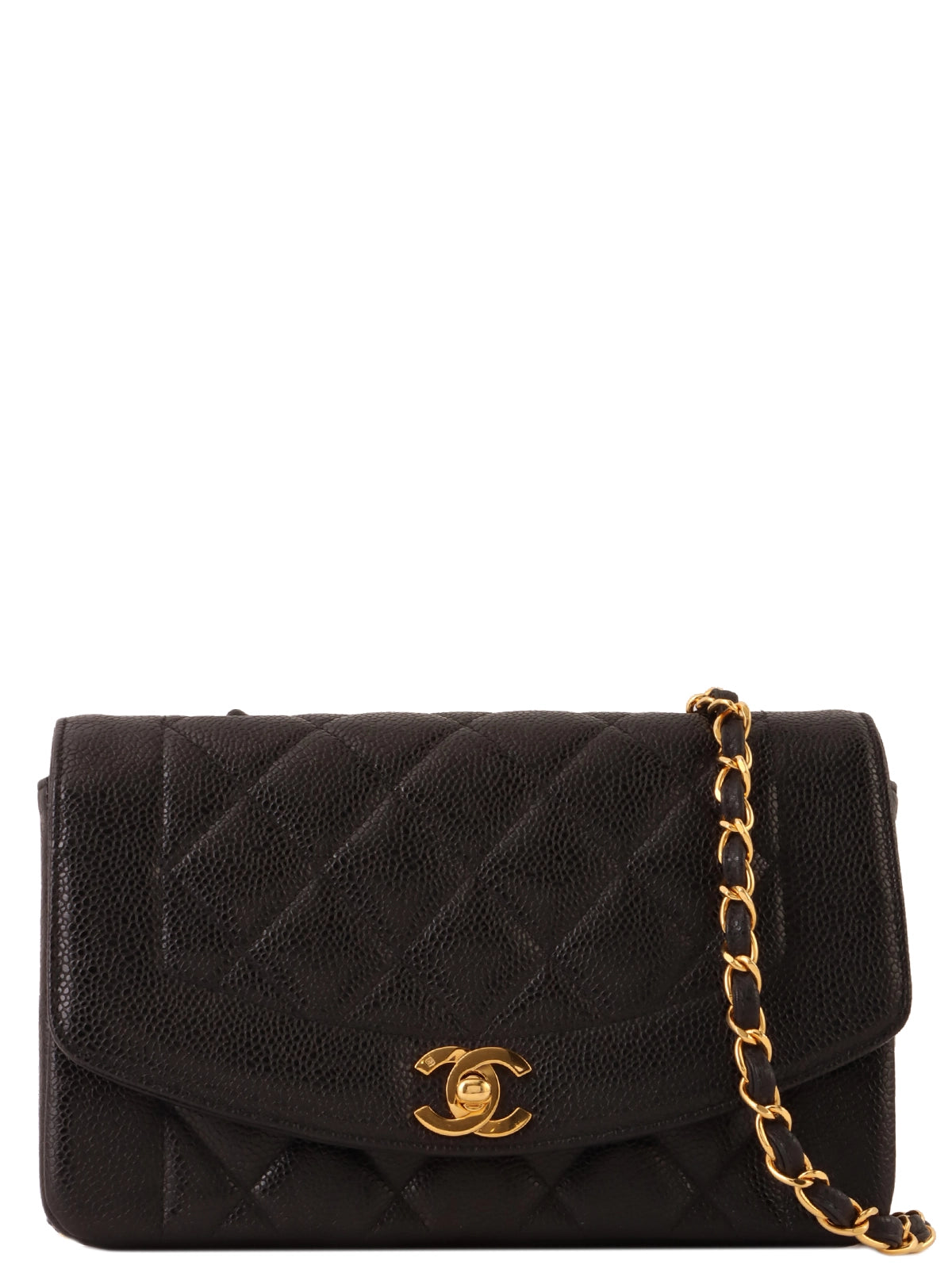 image of CHANEL Around 1992 Made Caviar Skin Diana Flap Chain Bag 22Cm Black
