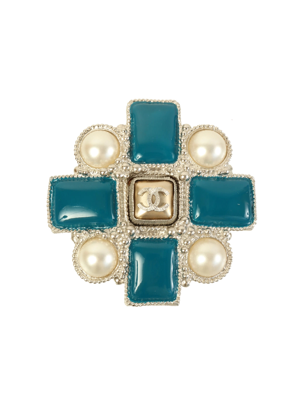 image of CHANEL 2013 Made Pearl Cc Mark Brooch Silver/Blue/White