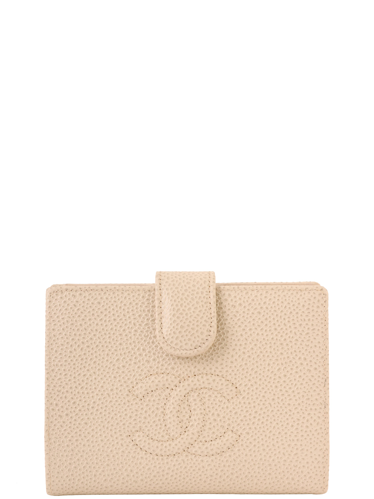 image of CHANEL Around 2001 Made Caviar Skin Cc Mark Stitch Wallet Ivory