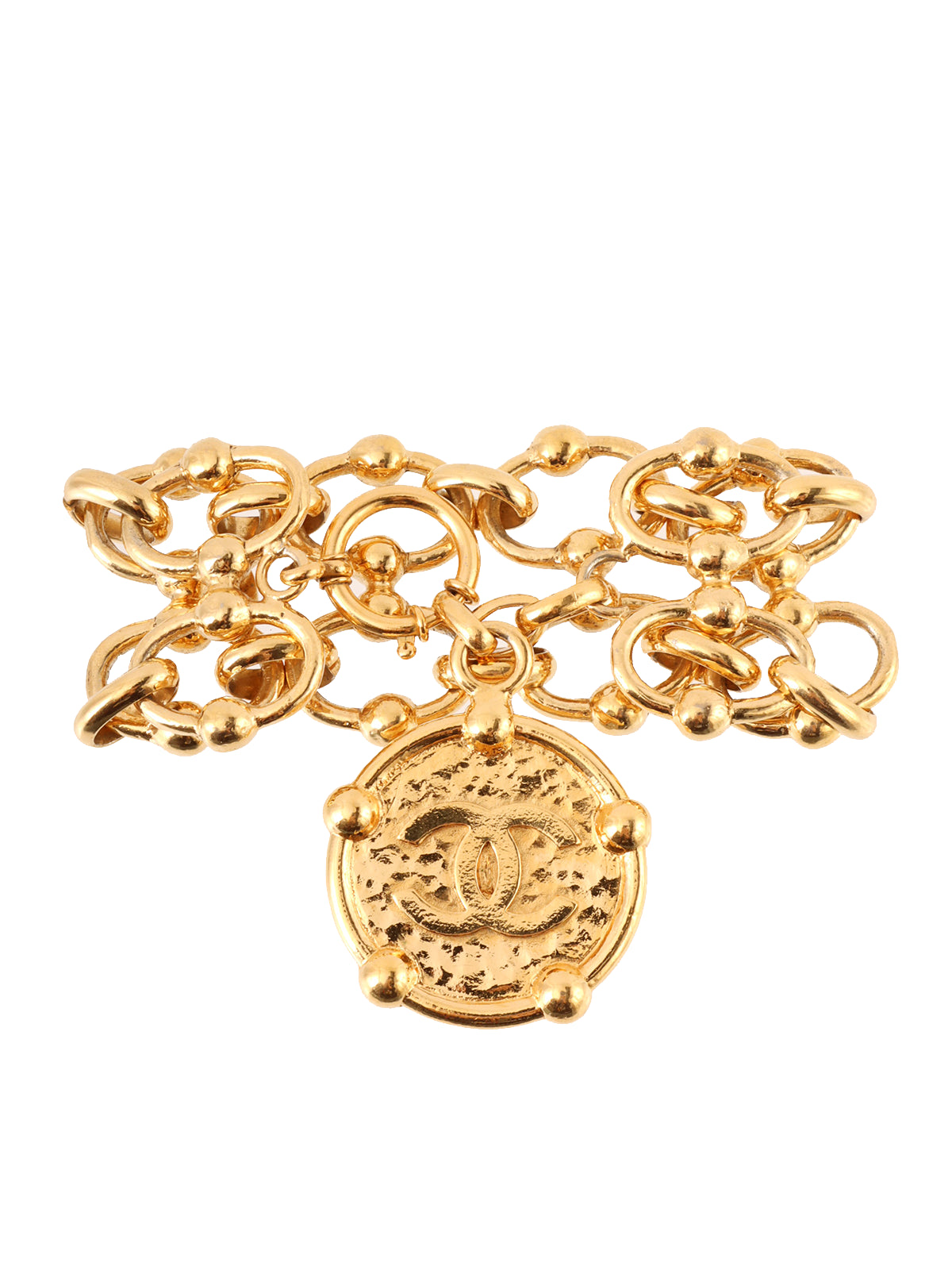 image of CHANEL 1988 Made Round Cc Mark Plate Double Chain Bracelet Gold