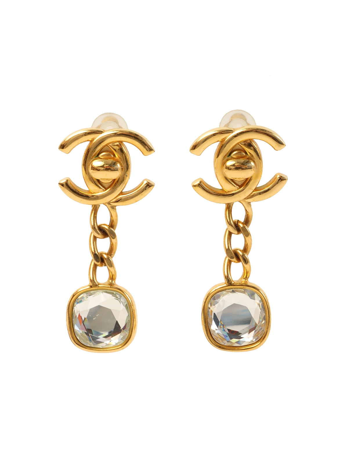 image of CHANEL 1997 Made Turn-Lock Swing Stone Earrings Gold