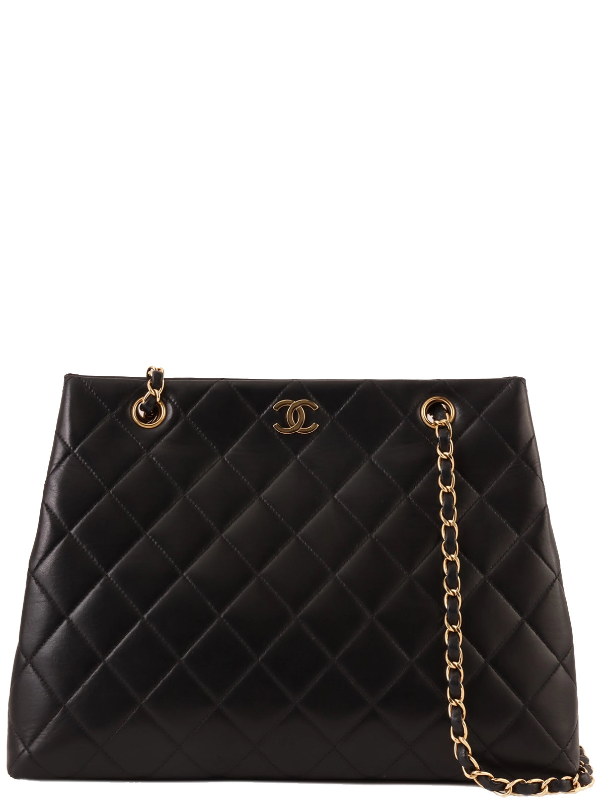image of CHANEL Around 1998 Made Cc Mark Plate Chain Tote Bag Black