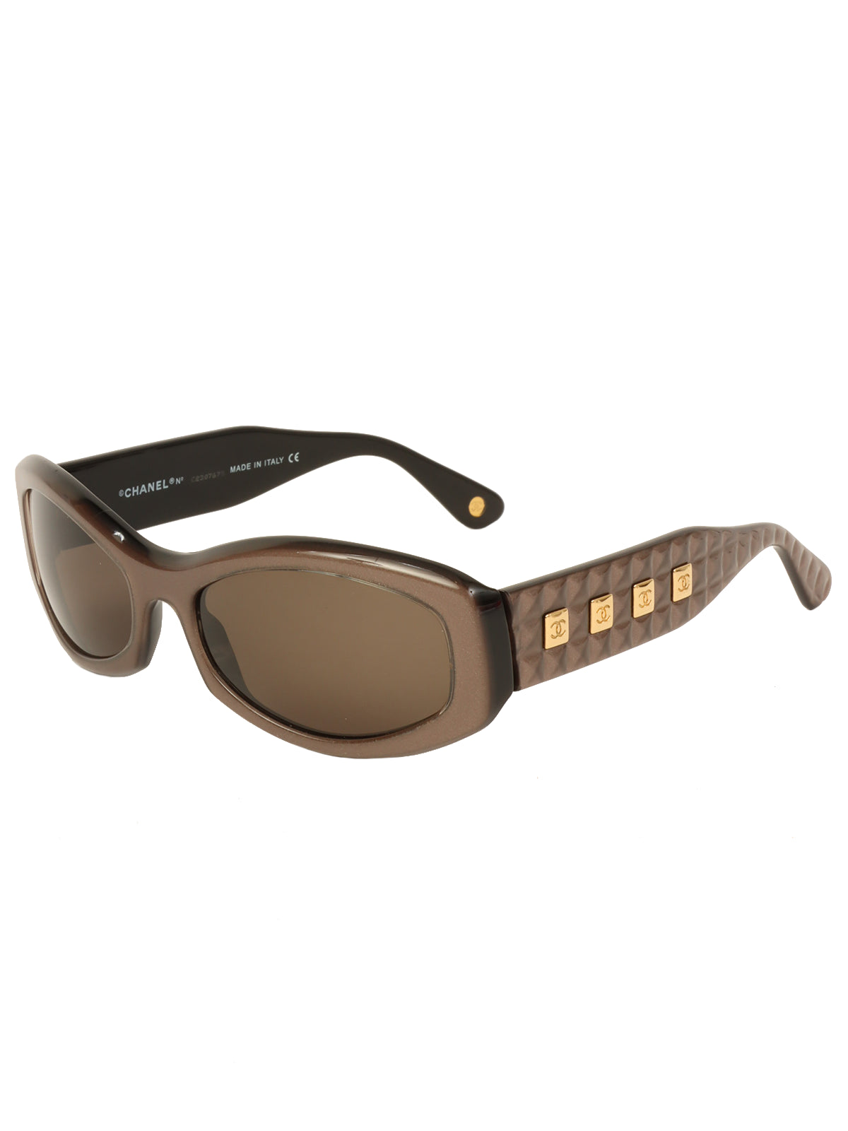 image of CHANEL Side Square Cc Mark Plate Sunglasses Metallic Brown