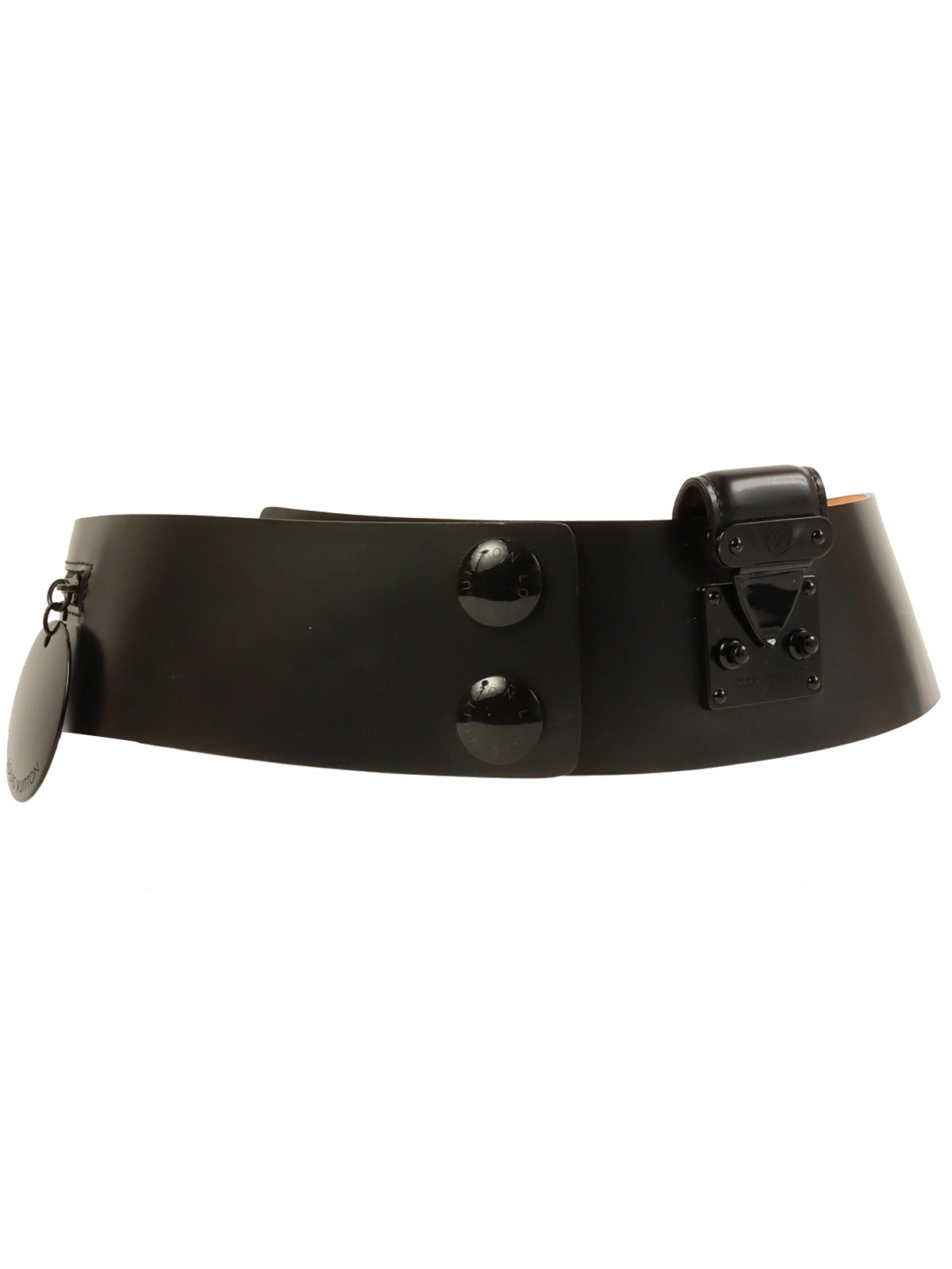 image of LOUIS VUITTON 2003 Made Logo Button Round Charm Belt Black