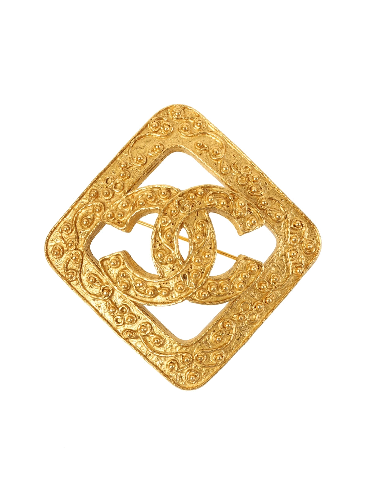 image of CHANEL 1994 Made Diamond Motif Dotted Cc Mark Brooch Gold