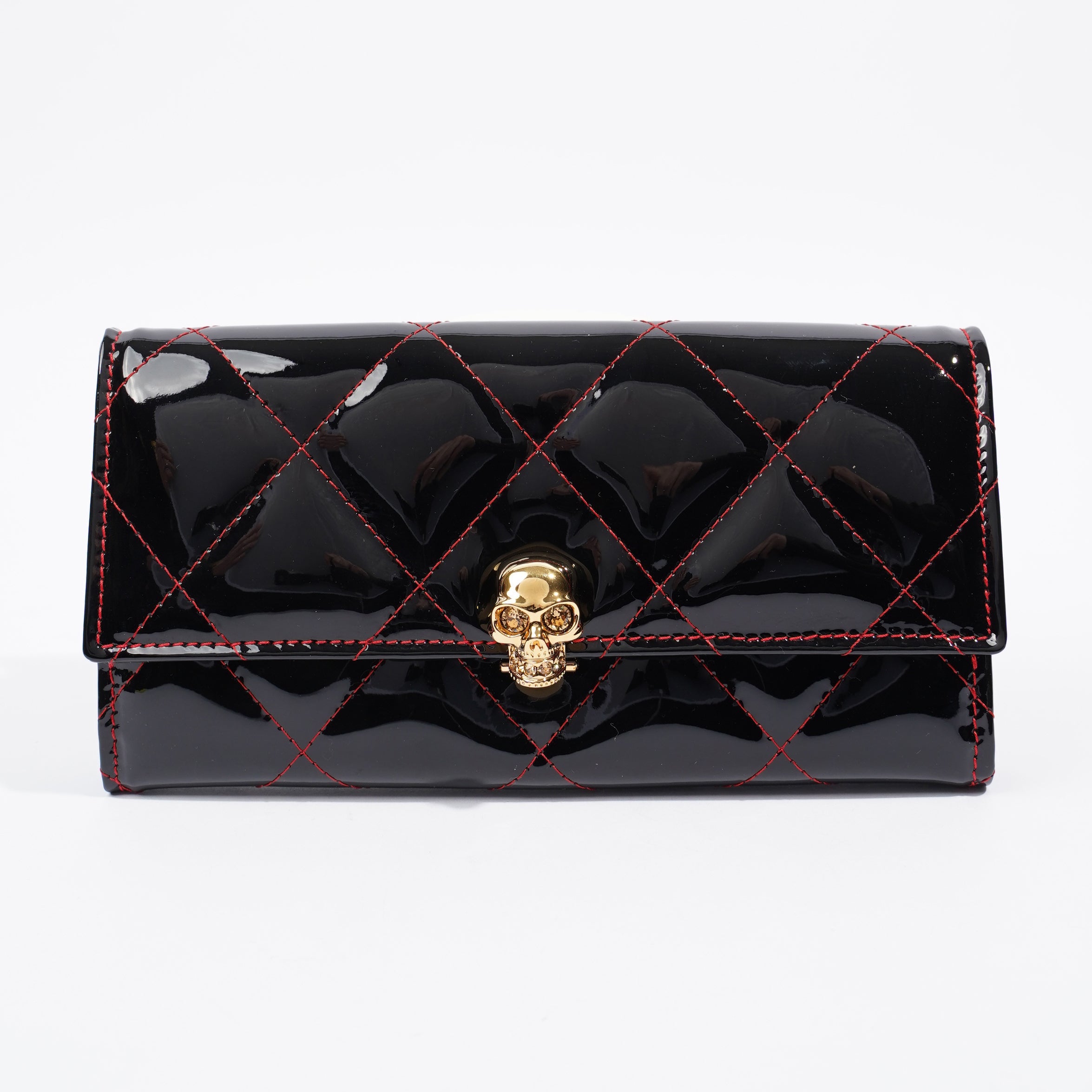 Skull Long Wallet Black Patent Leather