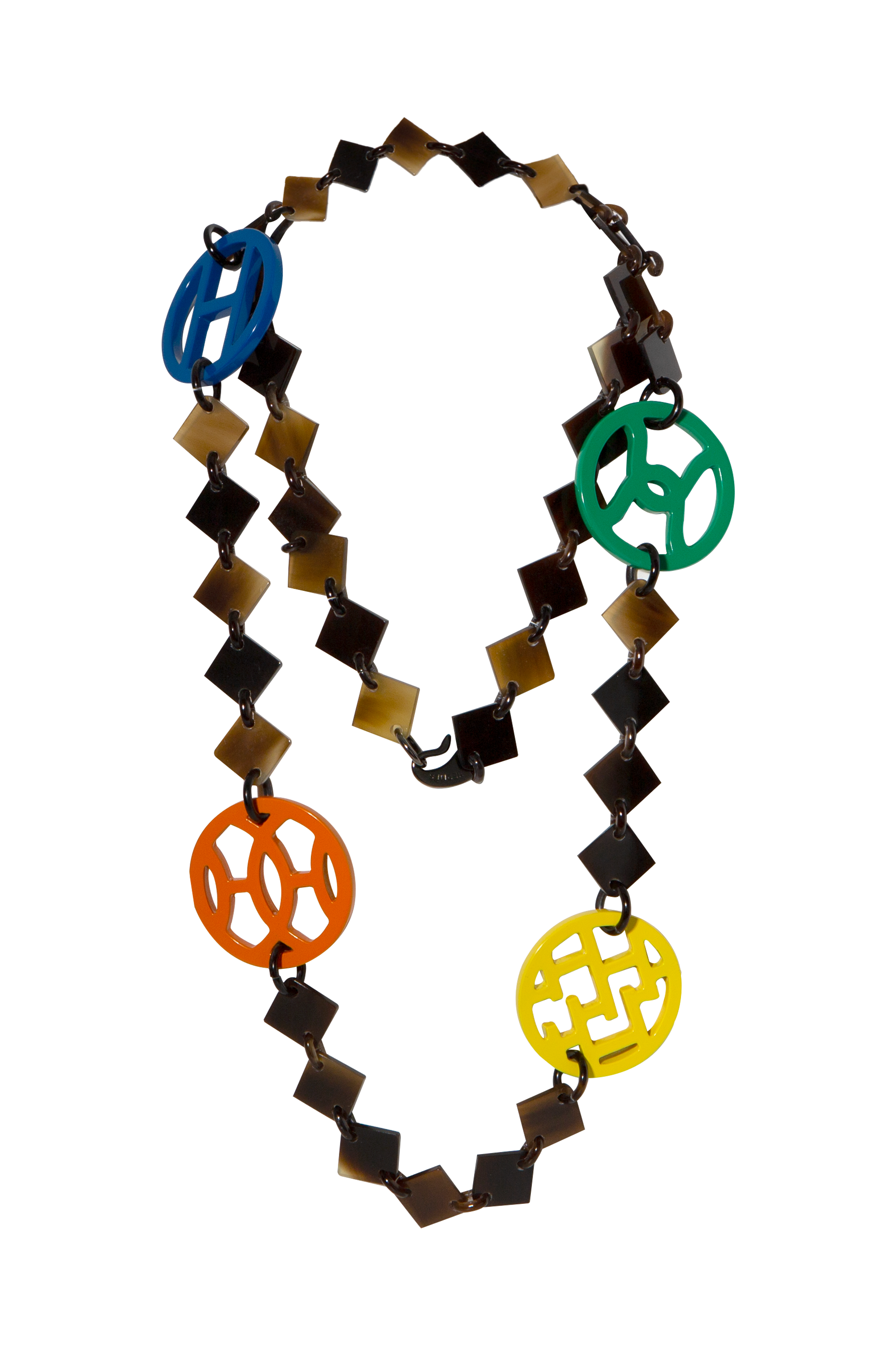 image of HERMES Buffalo Horn Orange/Multicolour Lacquer Lena Necklace, Brown/Orange/MultiThis item has been 