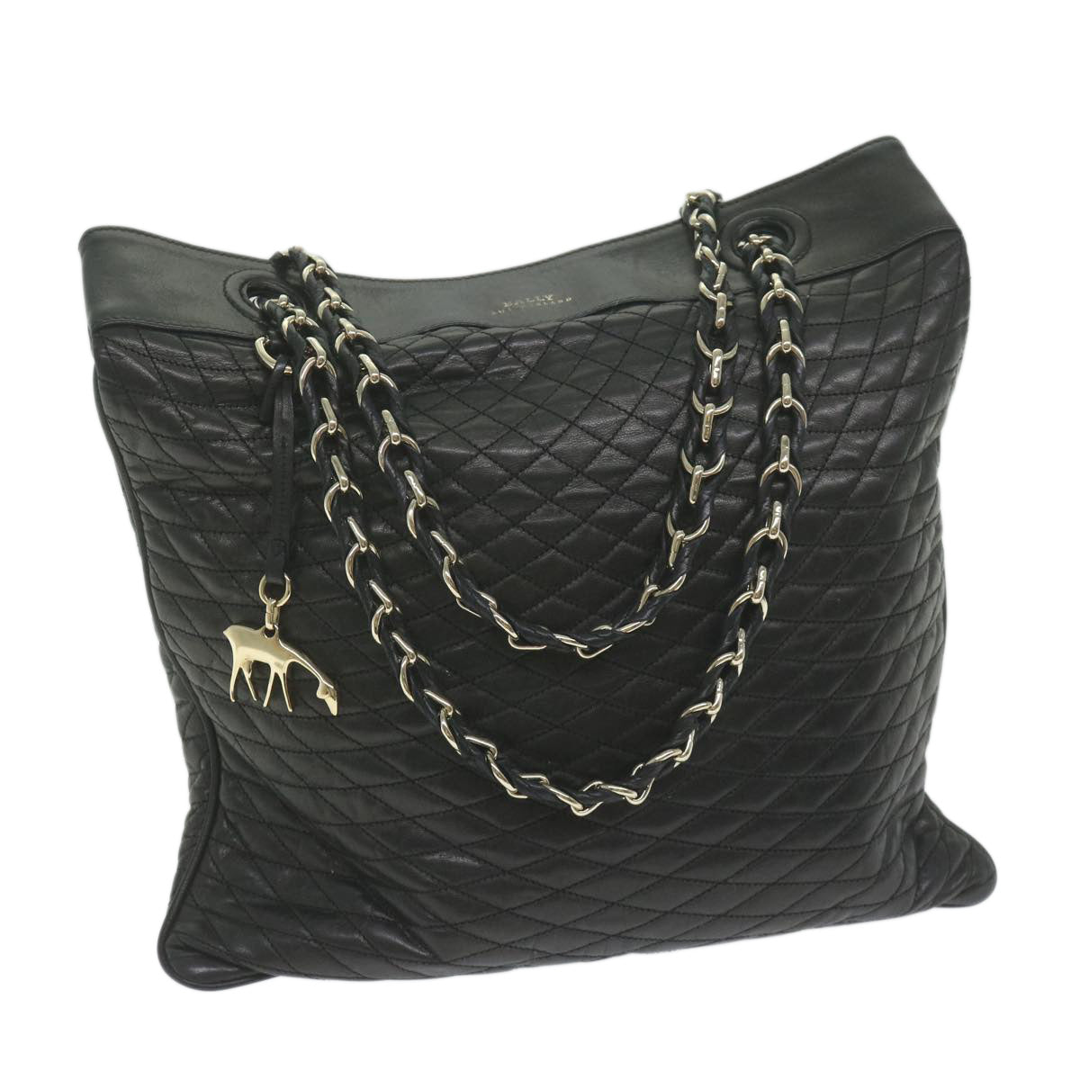 Quilted Chain Shoulder Bag Leather Black Auth Ac2555