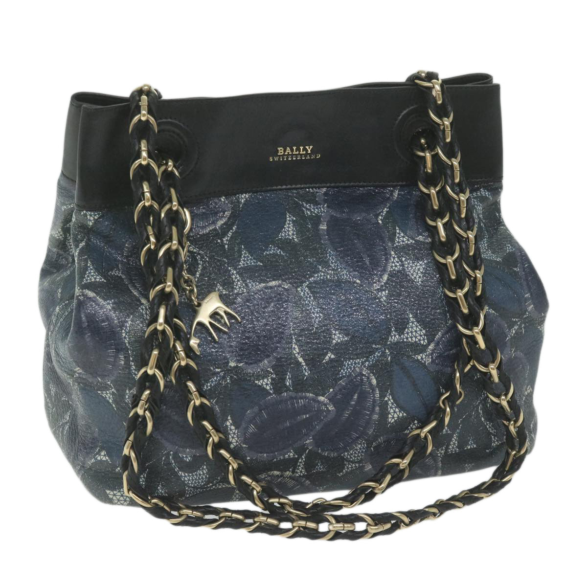 Chain Shoulder Bag Leather Navy Auth Ac2586