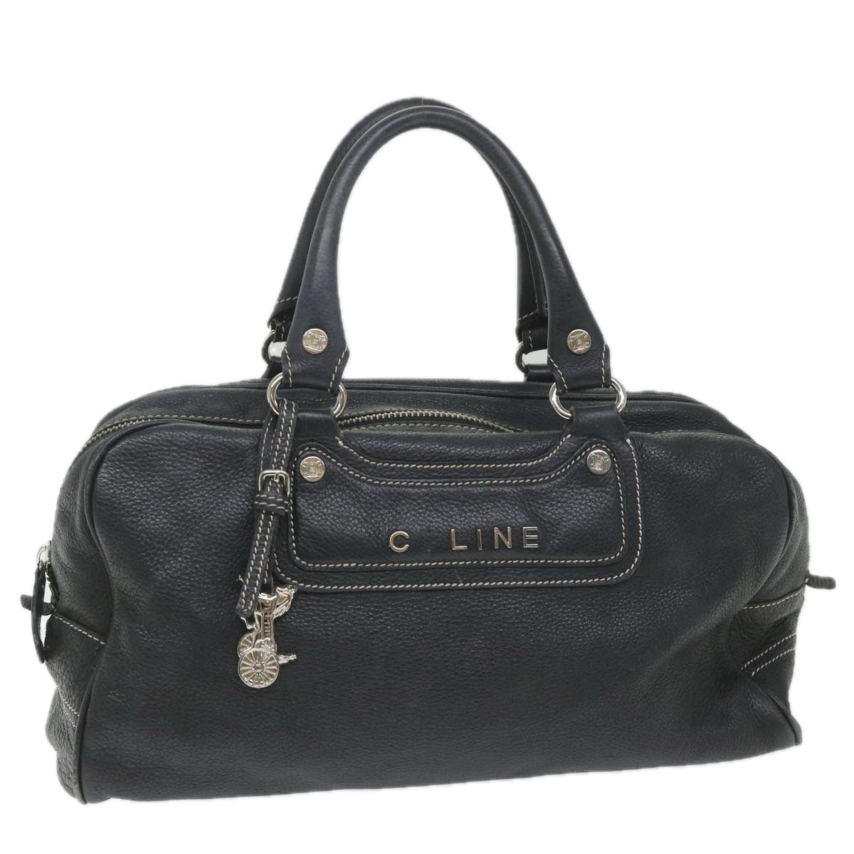 image of CELINE Hand Bag Leather Navy Auth bs9342