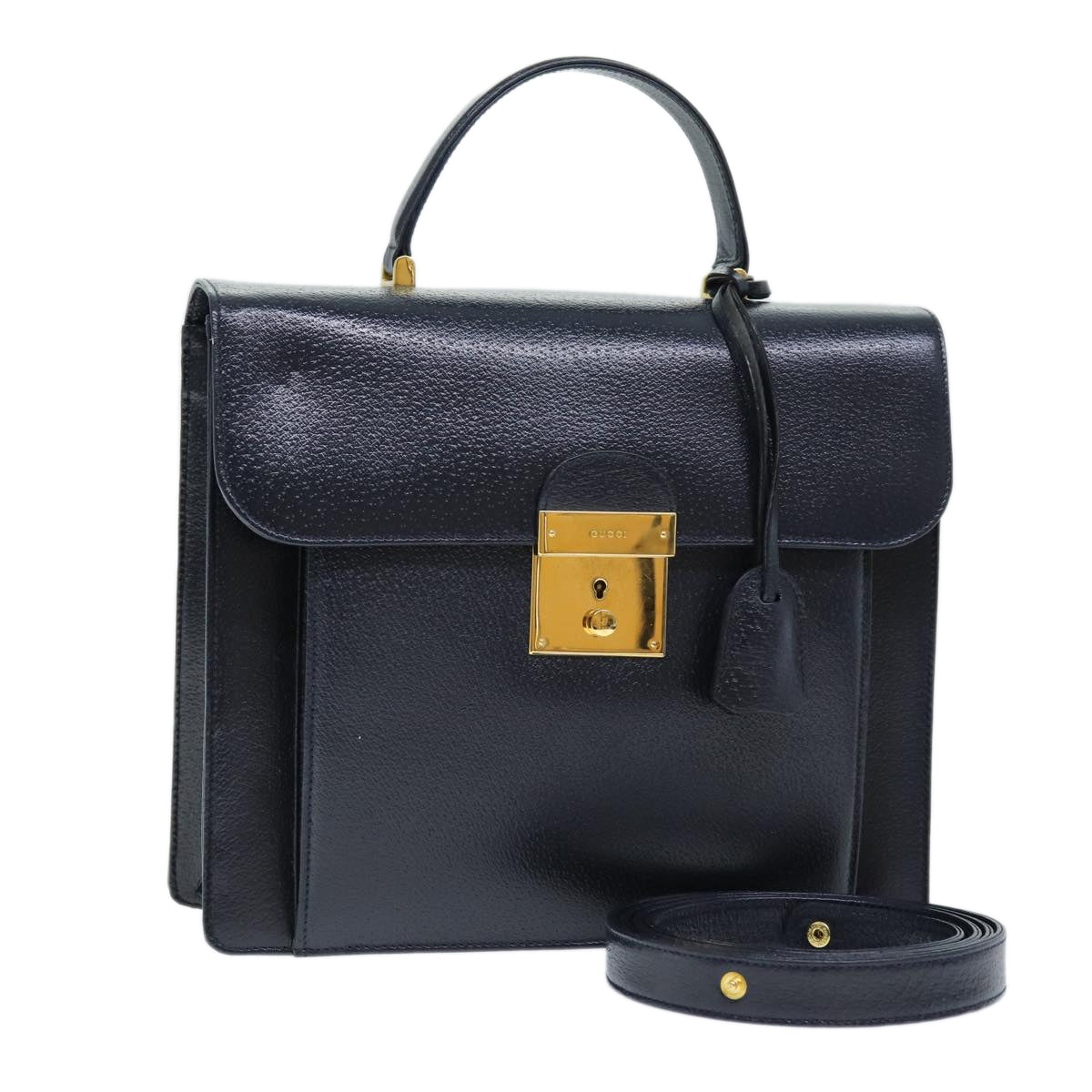 image of GUCCI Hand Bag Leather 2way Navy Auth ep4002