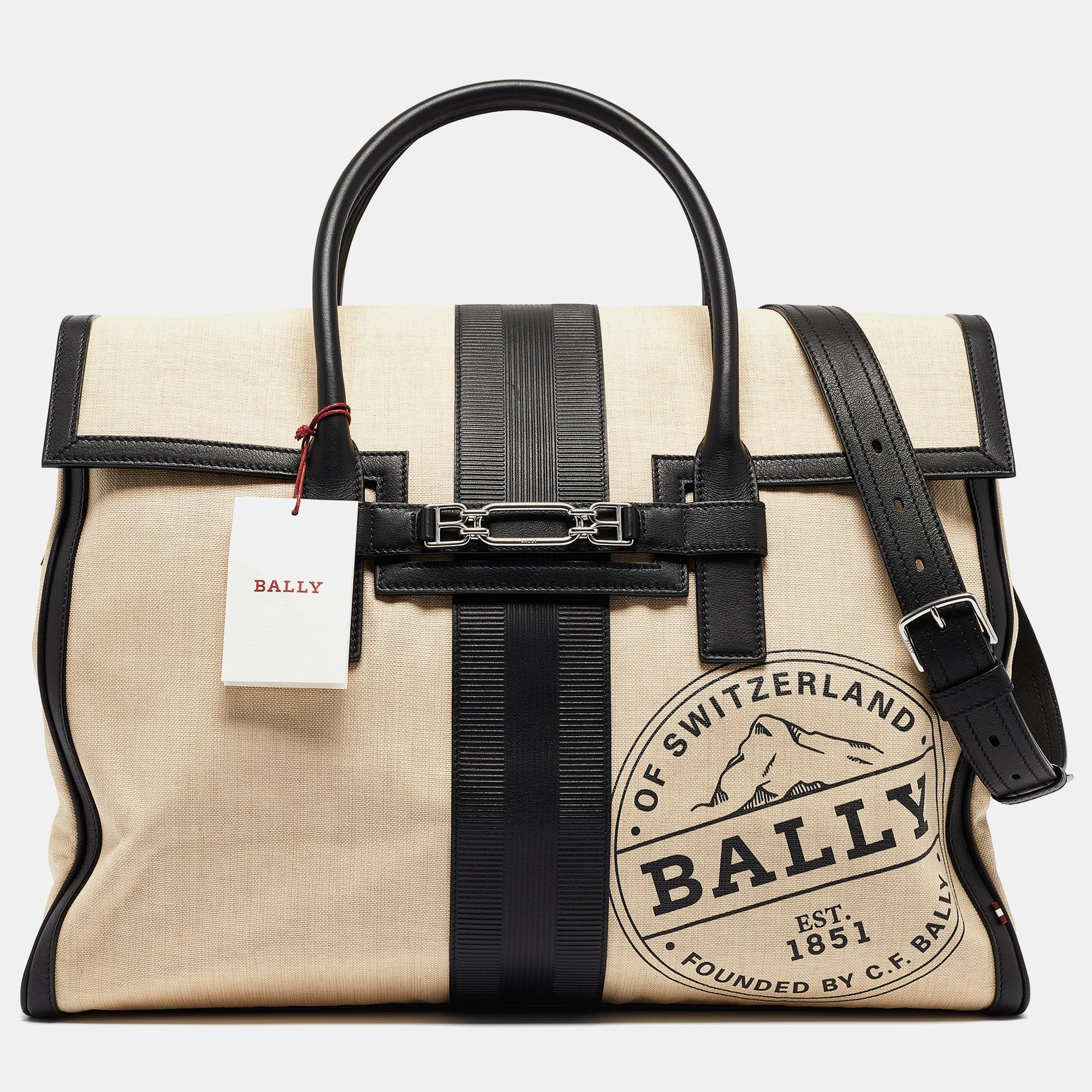 Black/Natural Canvas And Leather Vesper Travel Tote