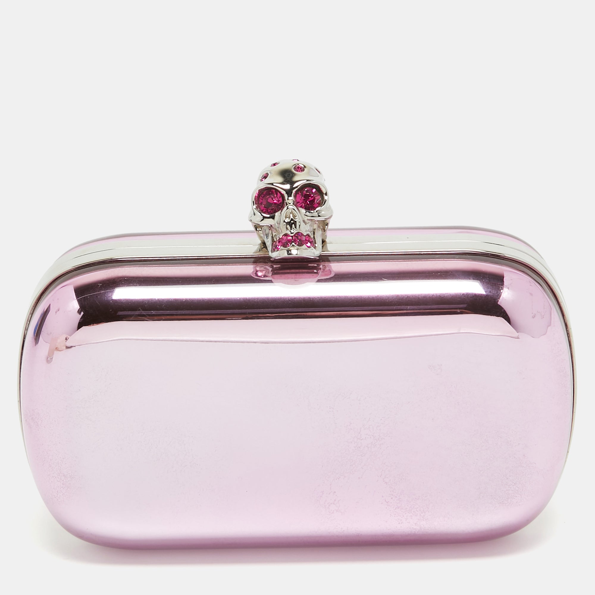 Pink Metal Skull Box Clutch