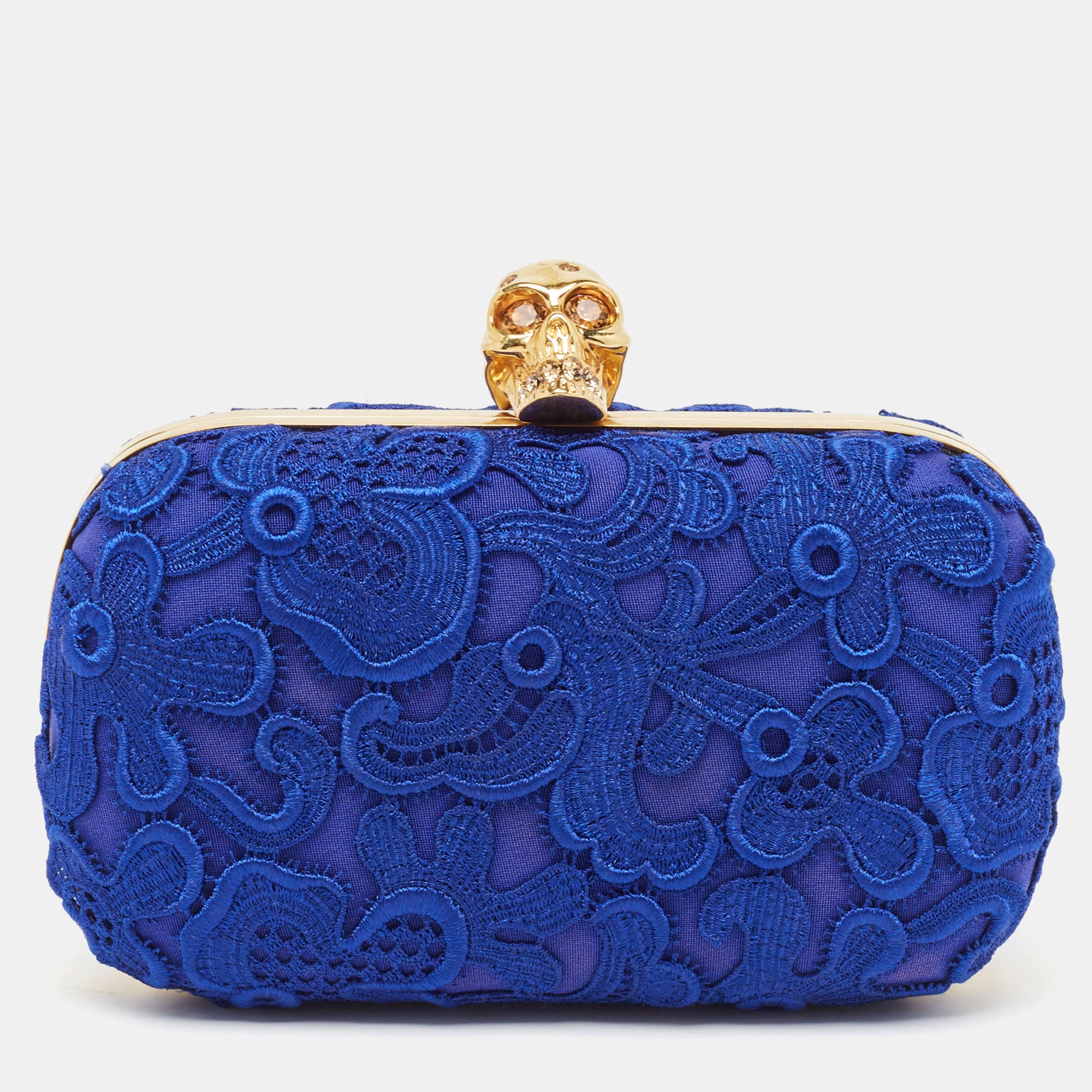 Blue Floral Skull Box Clutch