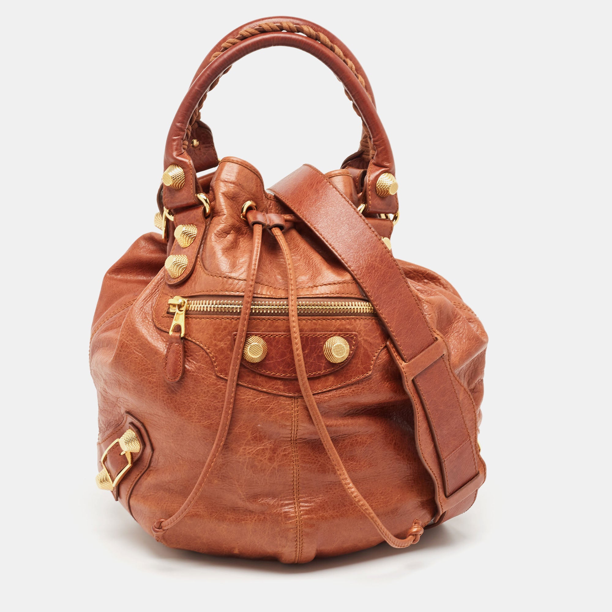 Brown Leather Mini GGH PomPon Bag