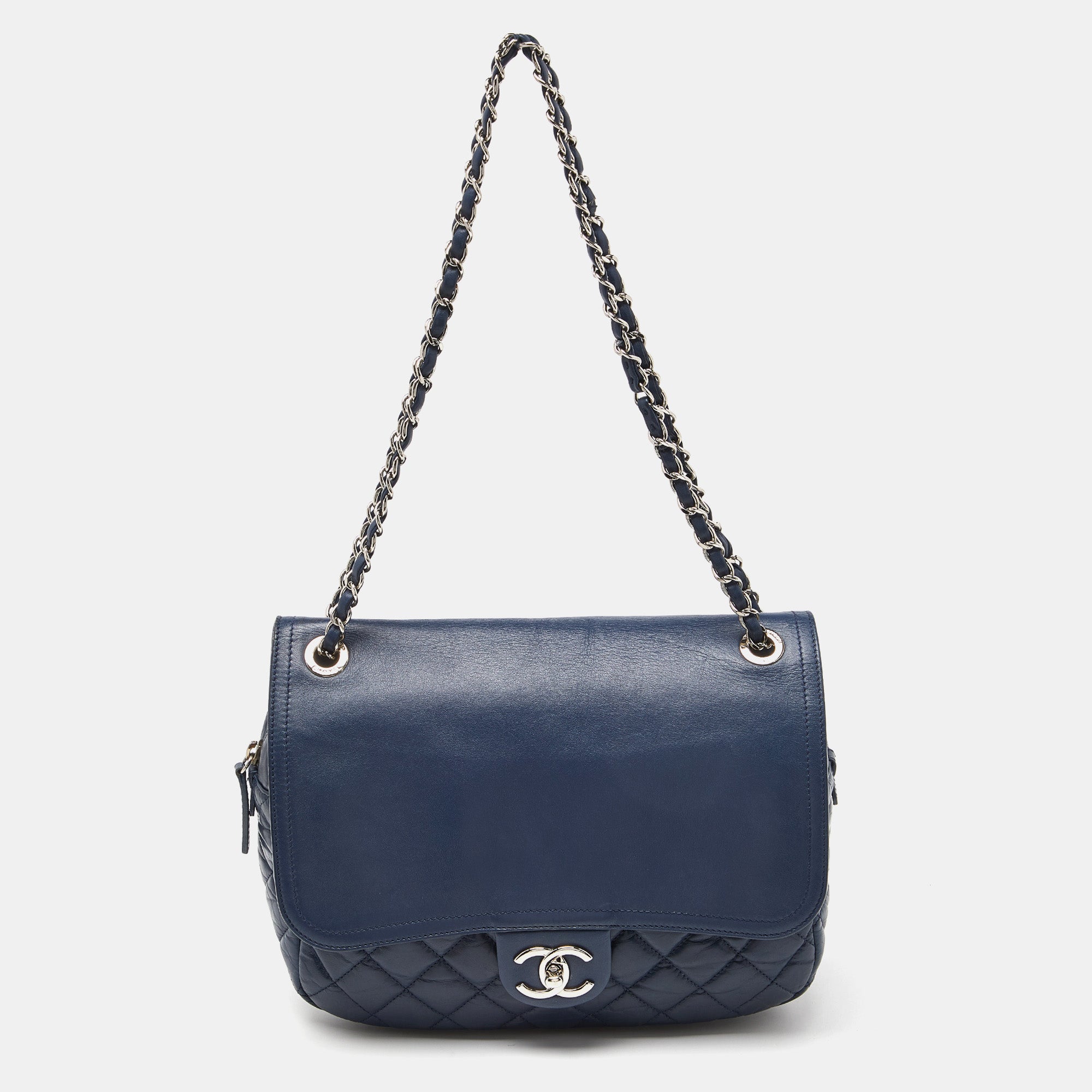 image of CHANEL Blue Quilted Aged Leather Flap Shoulder Bag