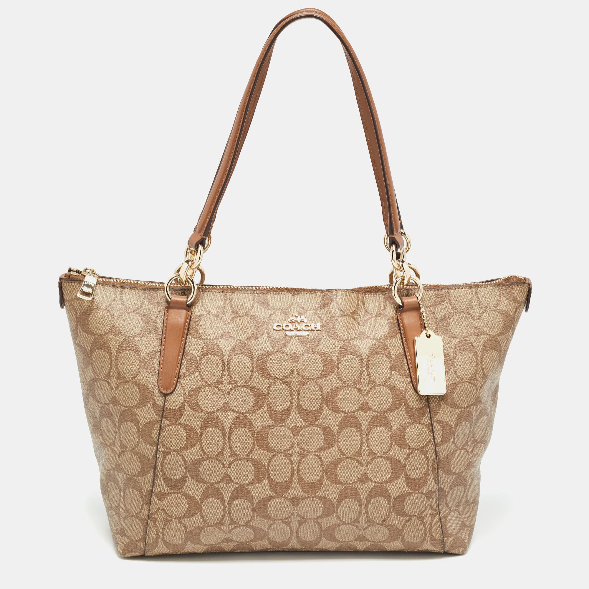 Brown/ Signature Coated Canvas And Leather Ava Tote