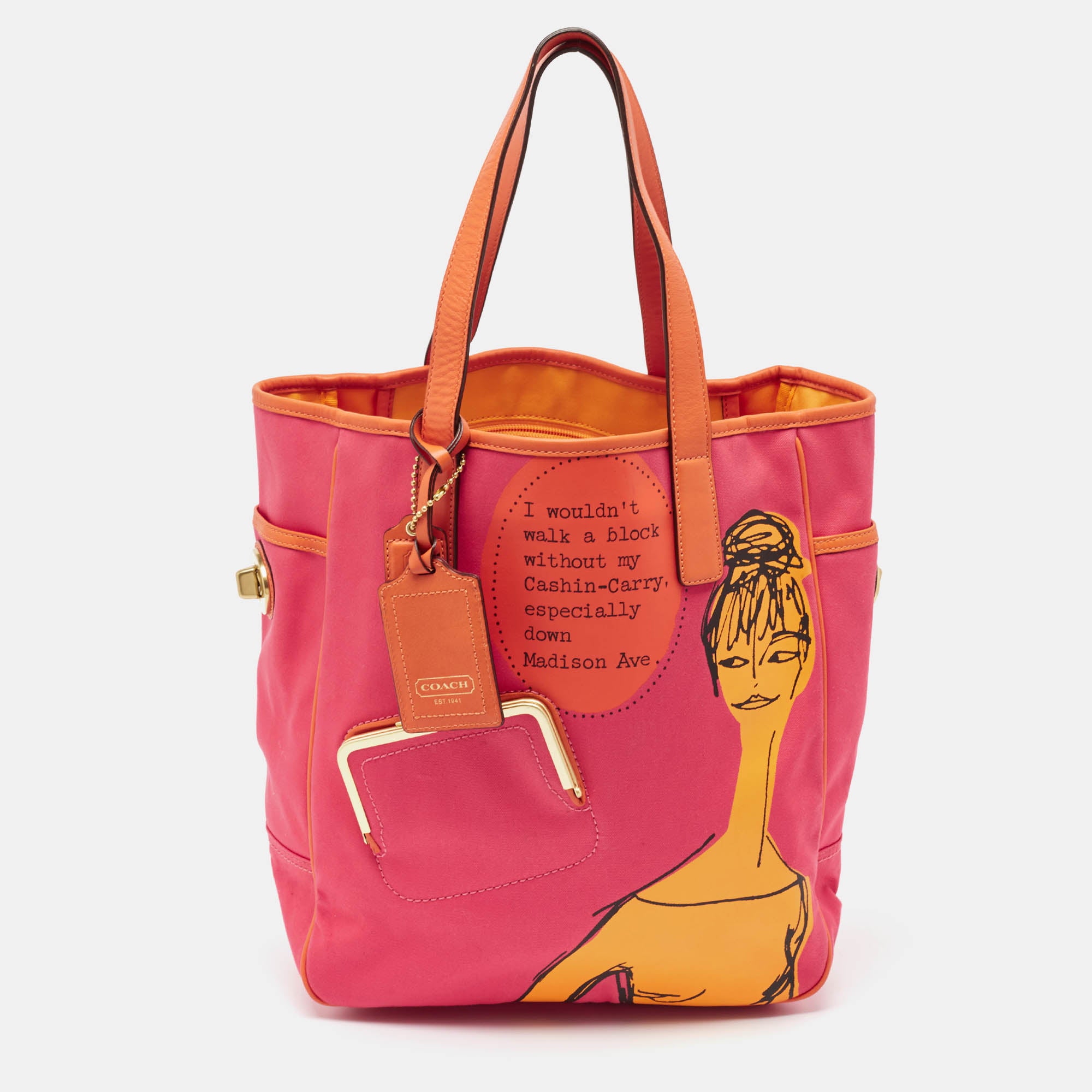 Pink/Orange Canvas And Leather Bonnie Cashin Tote