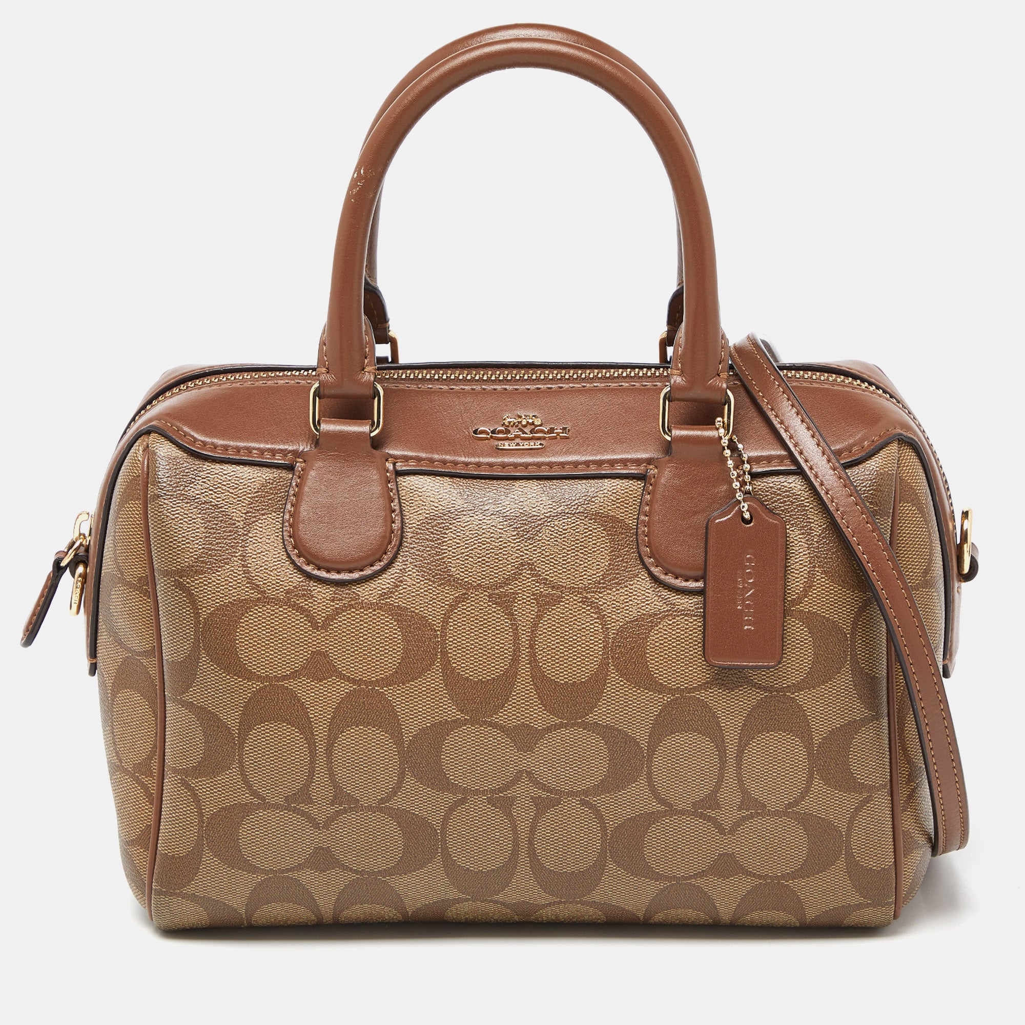 Brown Signature Coated Canvas And Leather Mini Bennett Satchel