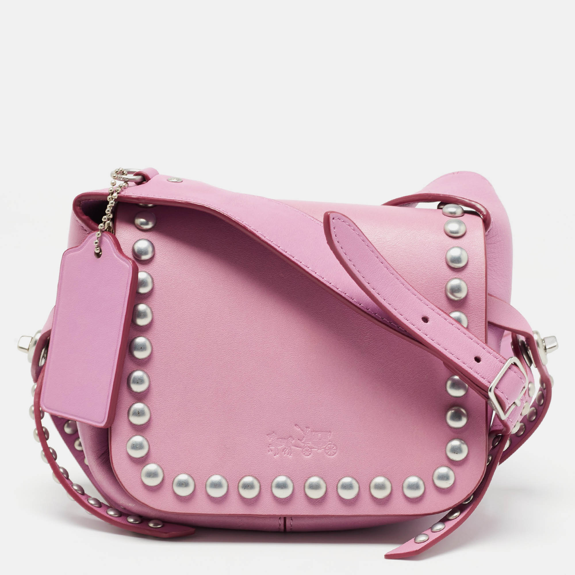 Pink Leather Rivet Dakotah Crossbody Bag